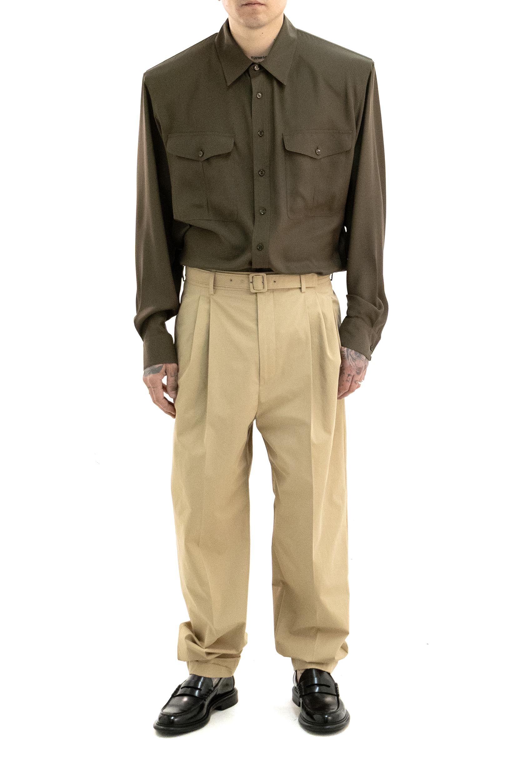 Pantaloni in tela di cotone di colore beige<BR/> 854428 Y1N29 2601 SAINT LAURENT