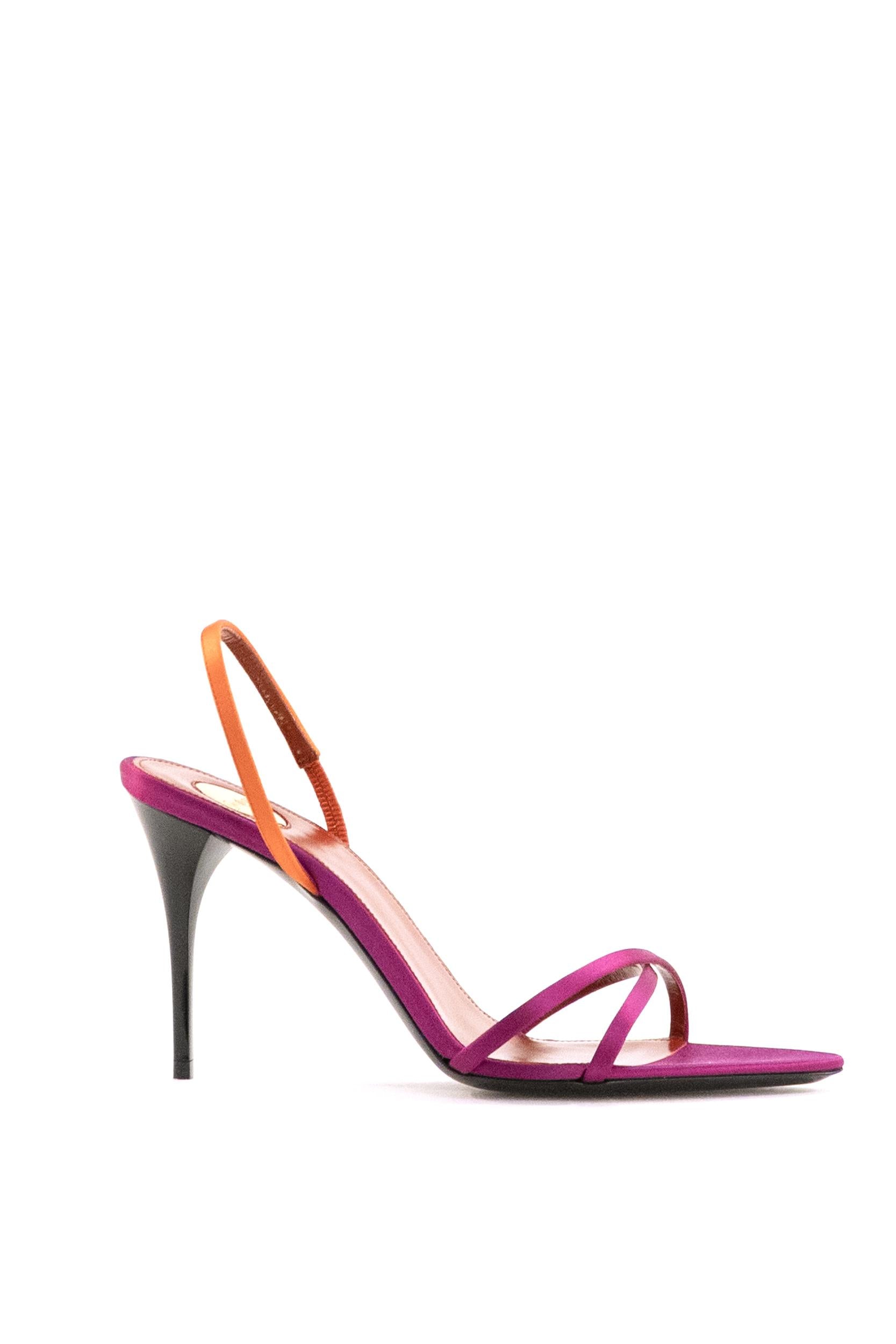 Sandali Justify in crêpe satin di colore fucsia e arancione<BR/> 869739 9QNA2 5593 SAINT LAURENT