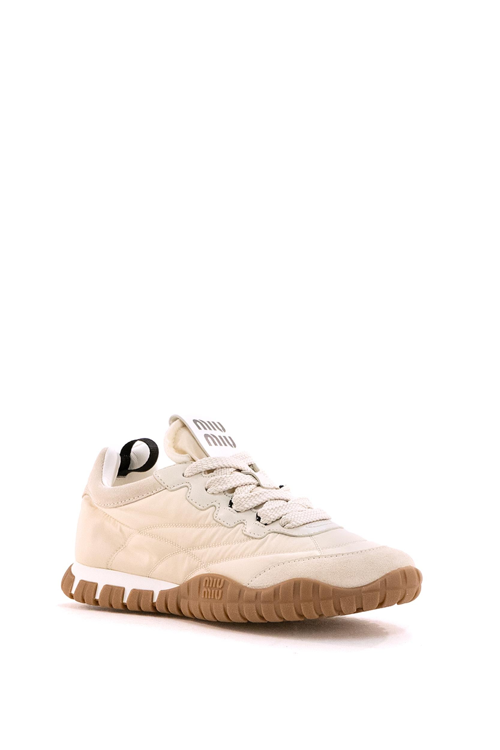 Sneakers Tyre in tessuto tecnico e suede color avorio<BR/> 5E417E F 005 ZJM F0304 MIU MIU