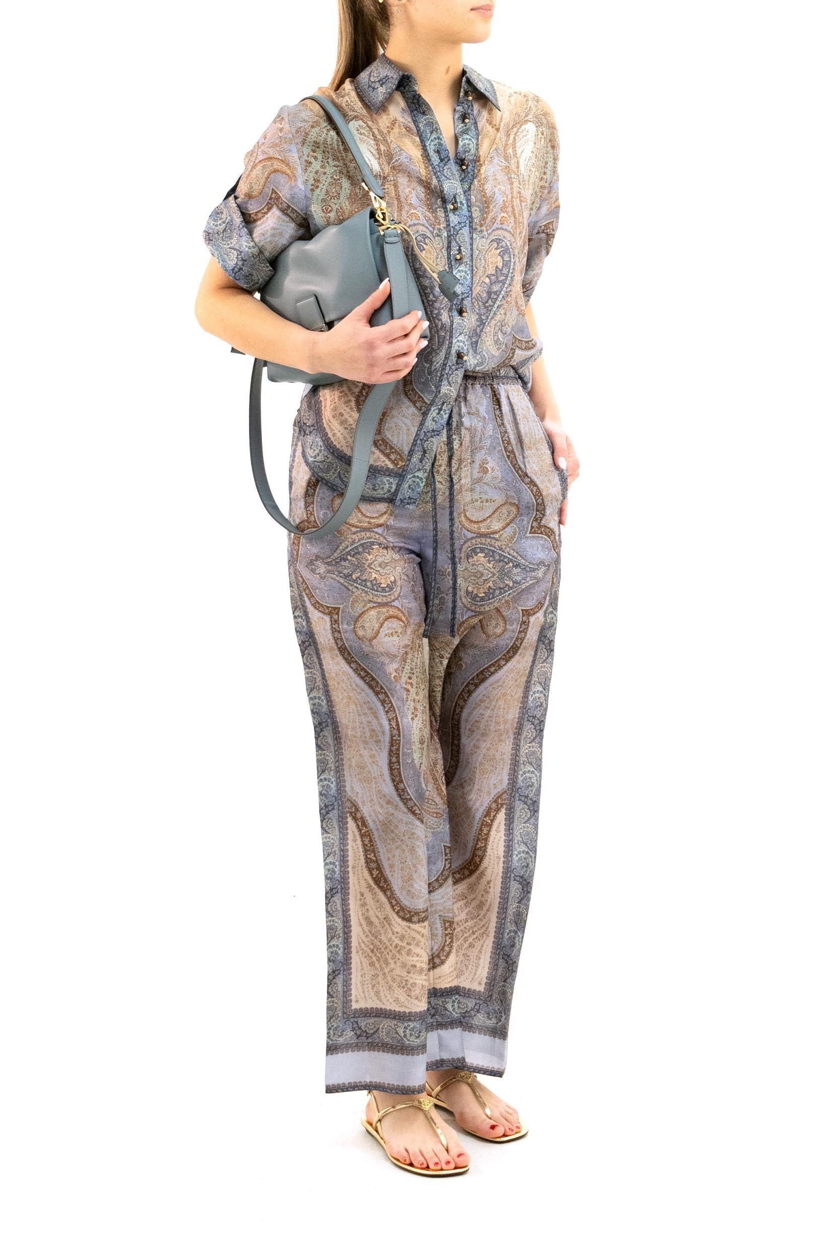 Camicia a Maniche Corte Wanderlust in Seta<BR/> 8624TRS262 TAPESTRY BLUE ZIMMERMANN