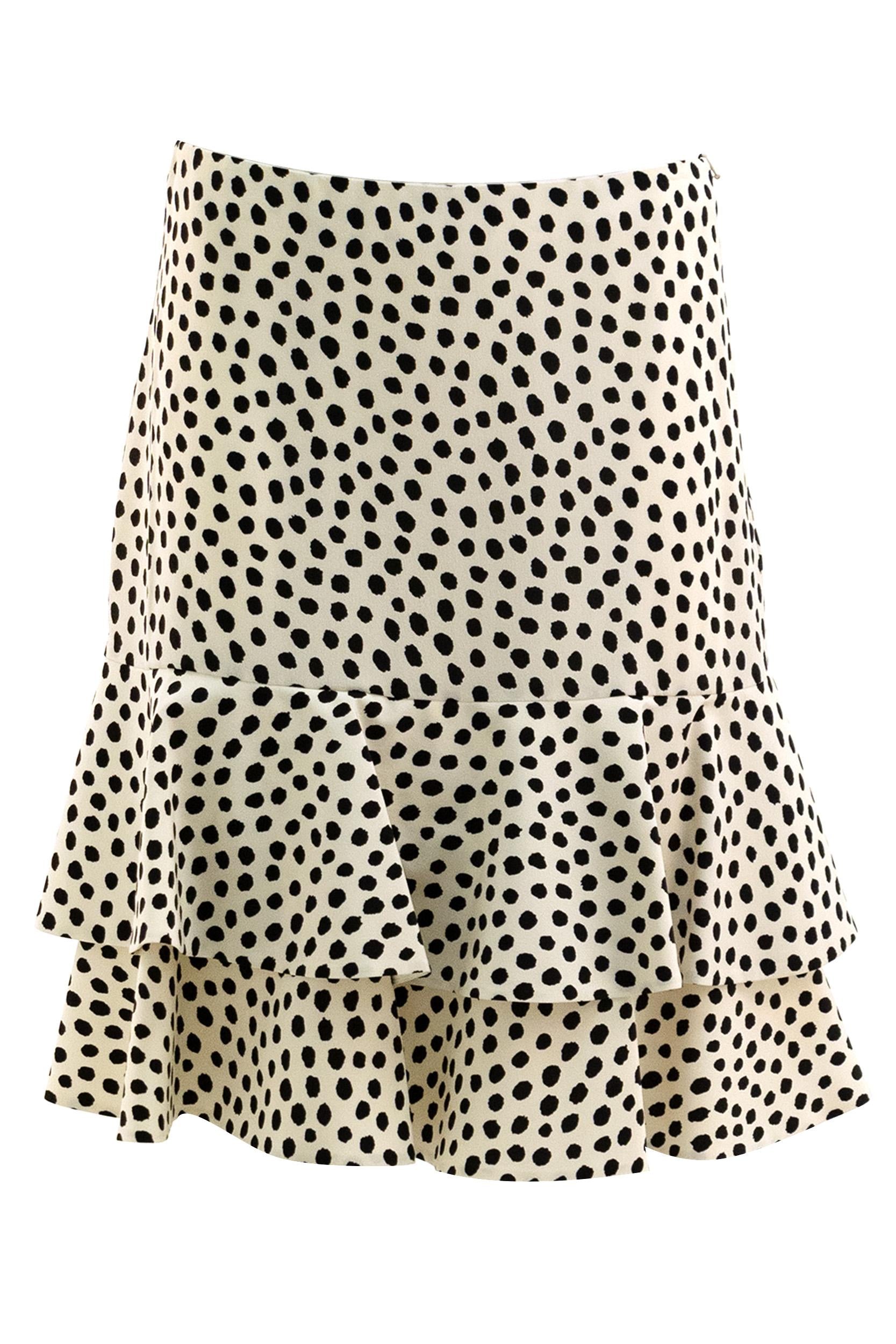 Gonna in crêpe de chine a pois color avorio e nero<BR/> 26SJU47306 94Q CHLOE'
