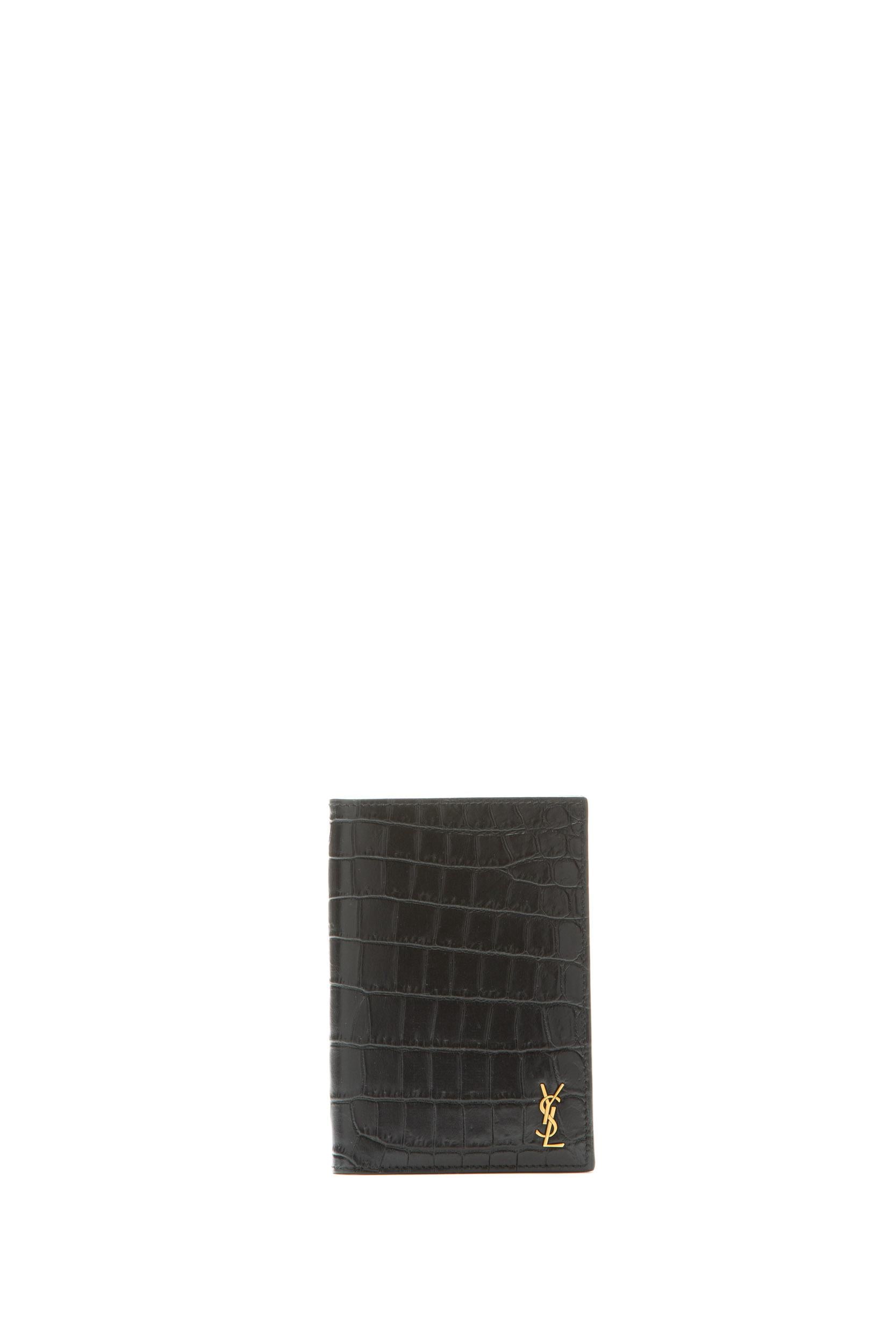 Custodia per Passaporto Monogram in Pelle Goffrata Coccodrillo<BR/> 607659 DZEDW 1000 SAINT LAURENT