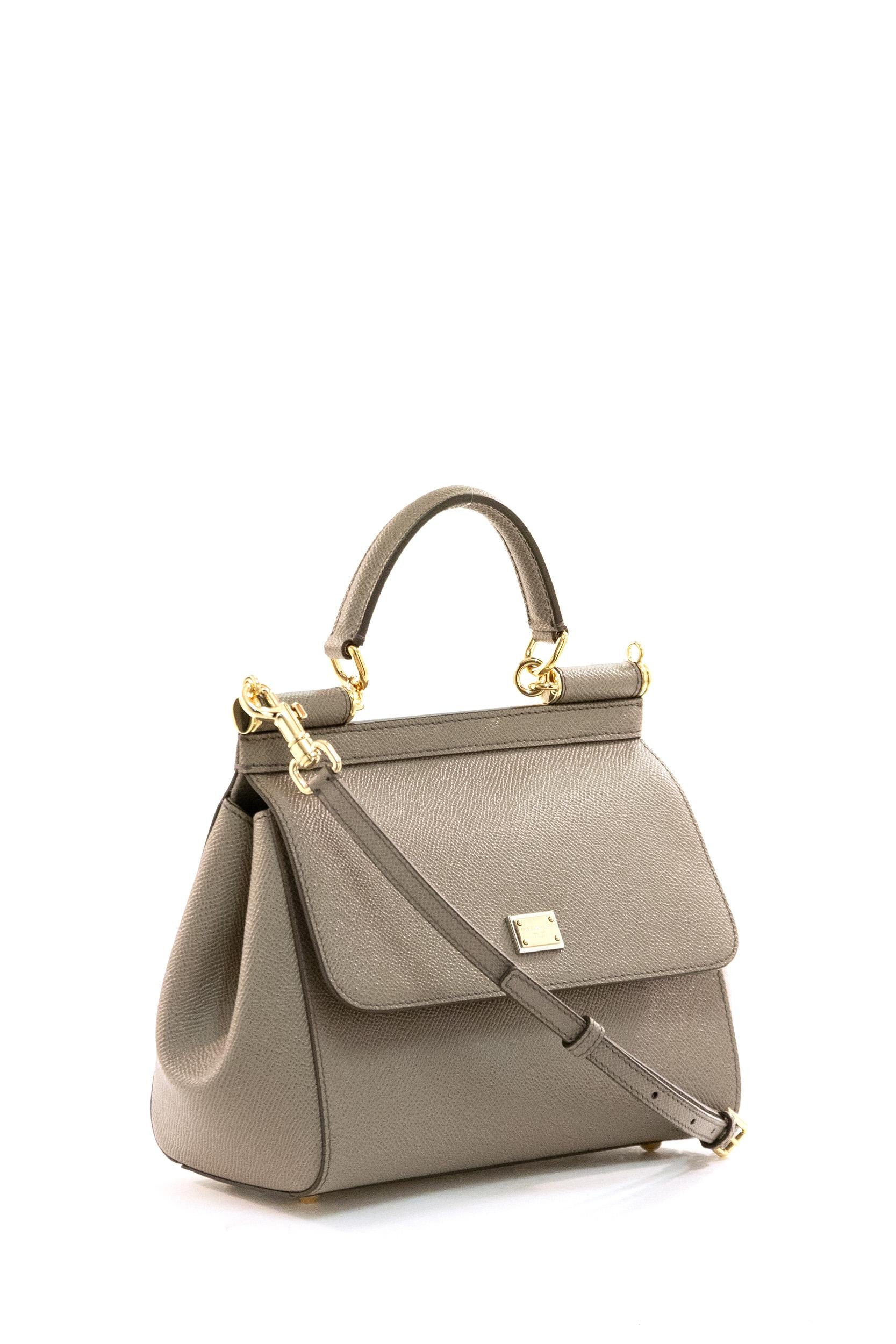 Borsa Sicily Media in pelle di vitello Dauphine di color beige BB6003 B1001 80045 DOLCE & GABBANA