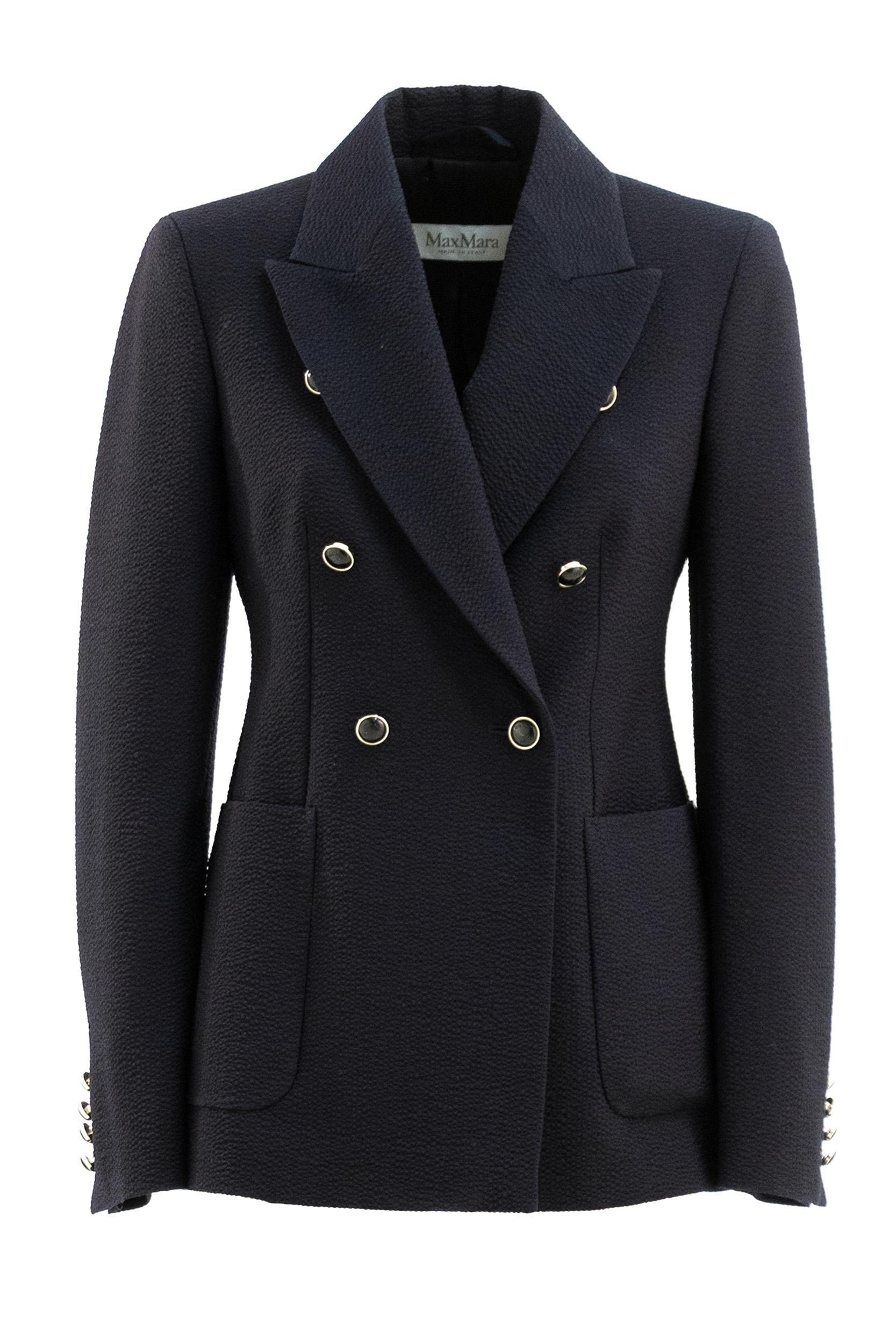 Giacca doppiopetto in seersucker di mista lana di colore blu<BR/> MXMRICETTA 001 MAX MARA