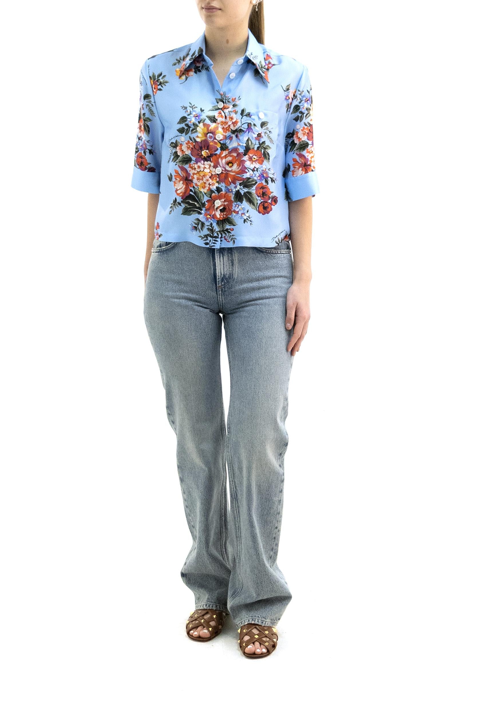 Camicia in seta di colore azzurro<BR/> F5T50T IS11I HC5ZO DOLCE & GABBANA