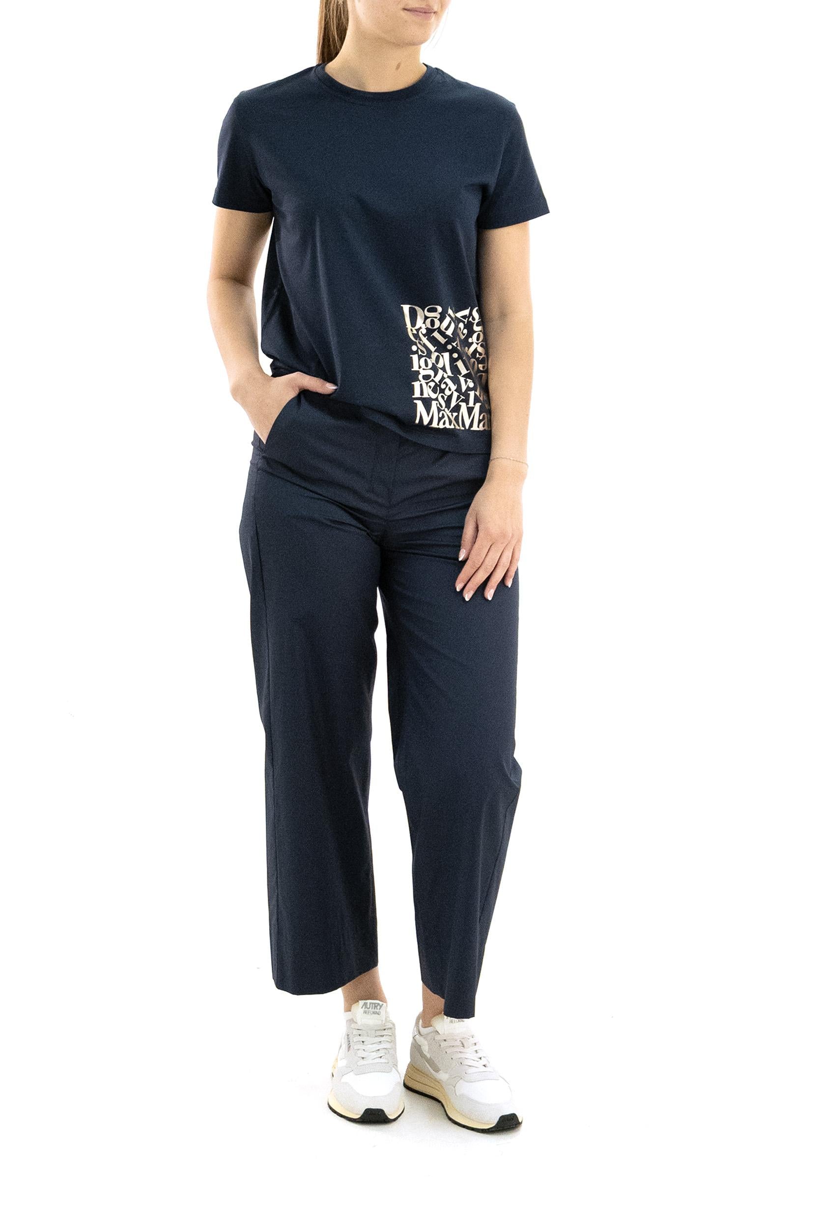 Pantaloni in cotone di colore blu<BR/> SMMARGENTO 005 S MAX MARA