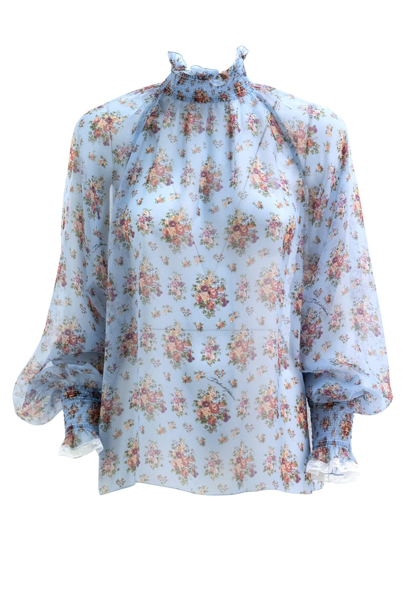 Blusa in chiffon di colore azzurro<BR/> F7BK3T IS10F HC5XK DOLCE & GABBANA