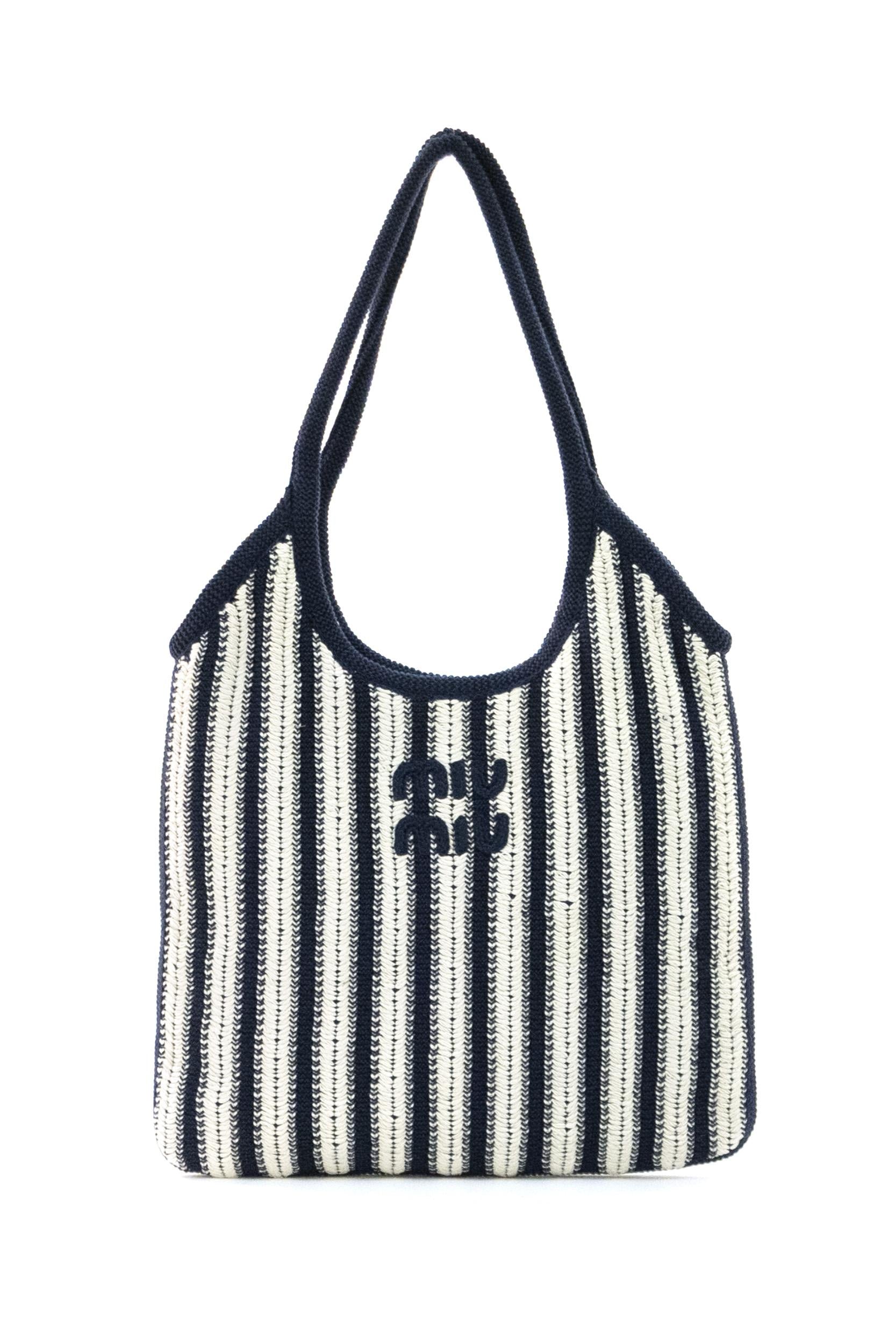 Borsa Ivy in crochet a righe di colore blu e bianco<BR/> 5BG231 V MRL 2IHD F017J MIU MIU