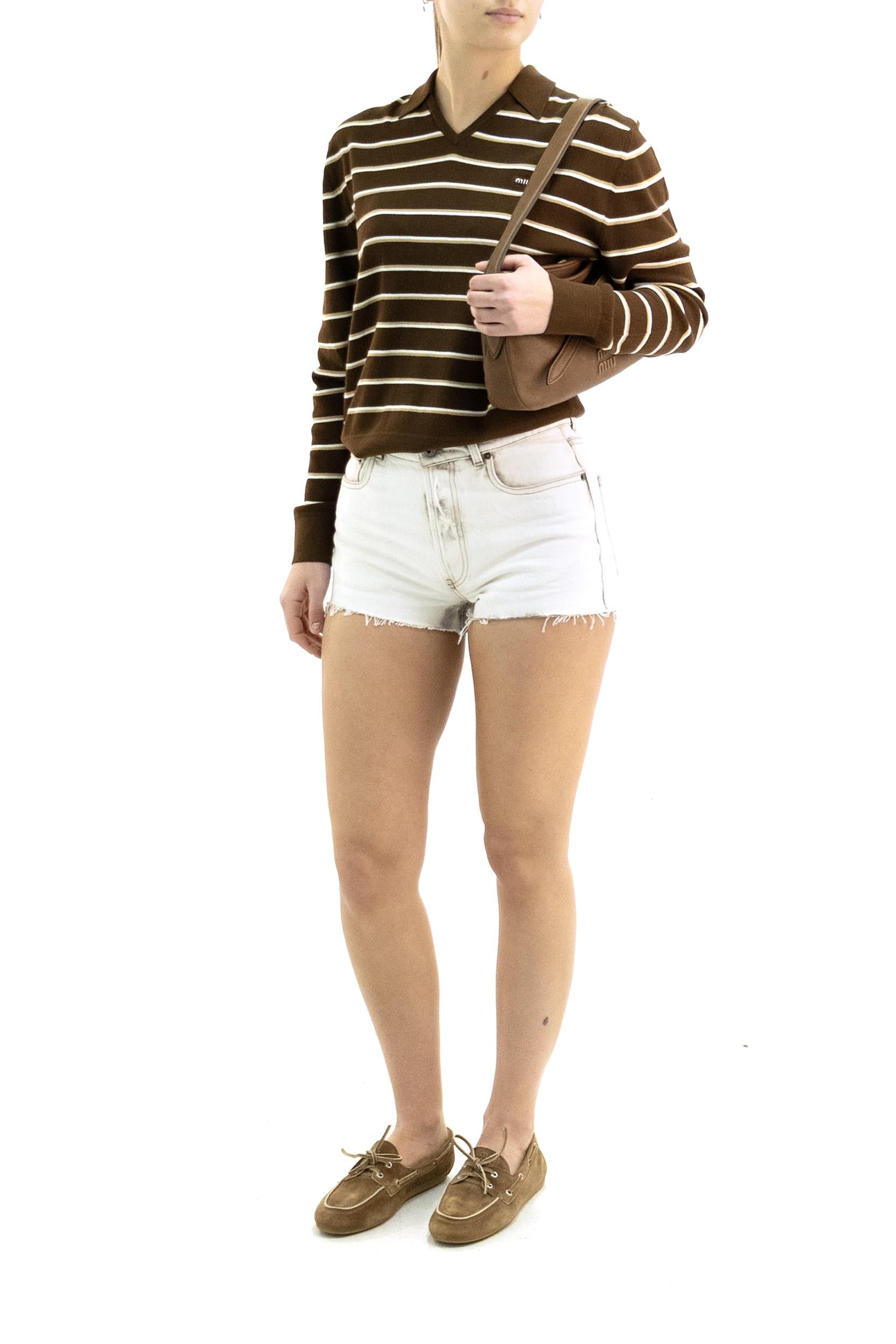 Pullover in ciniglia a righe multicolore<BR/> MML03E S OOO 183M F0324 MIU MIU