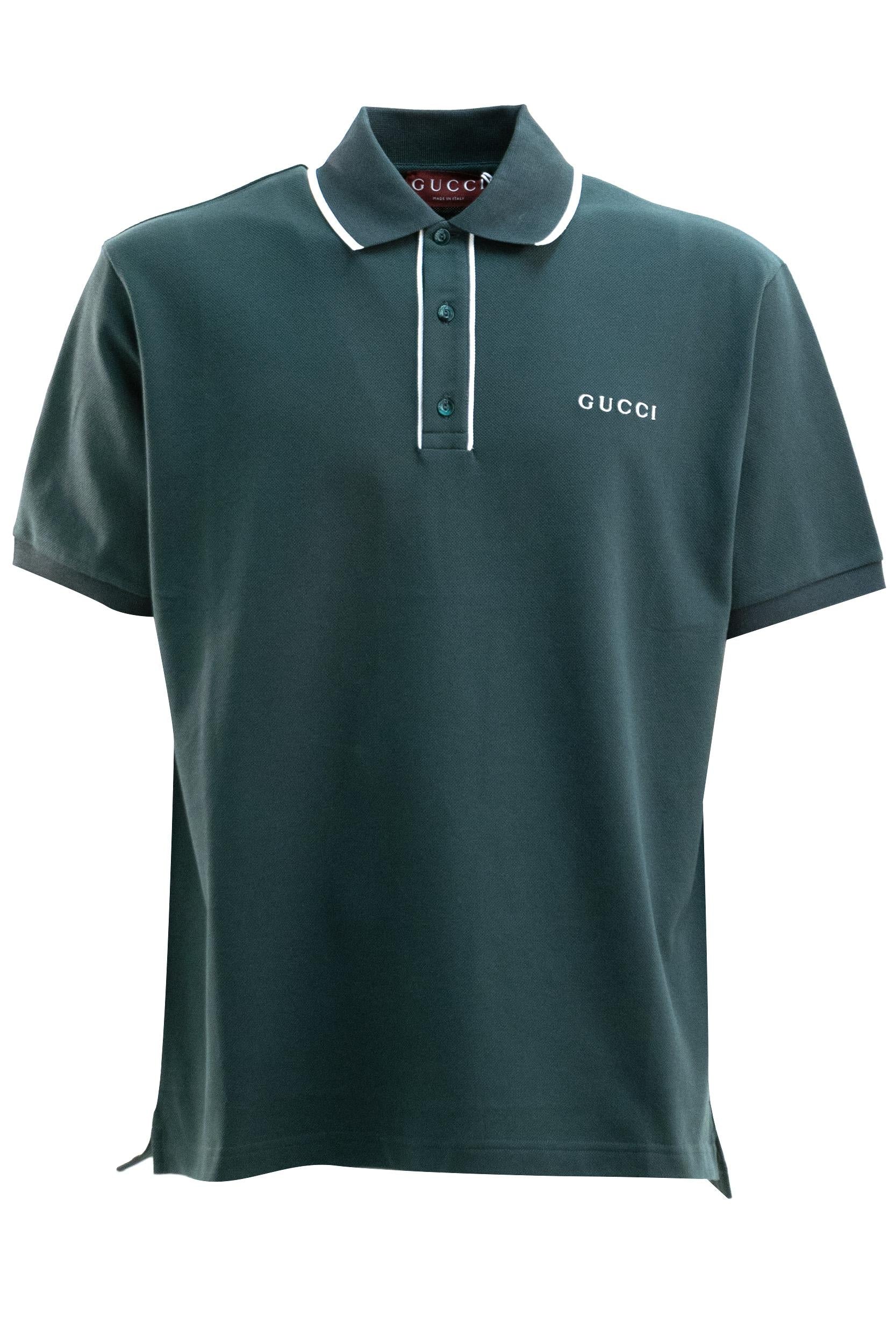Polo in piquet di cotone di colore verde<BR/> 806250 XJHHO 3015 GUCCI