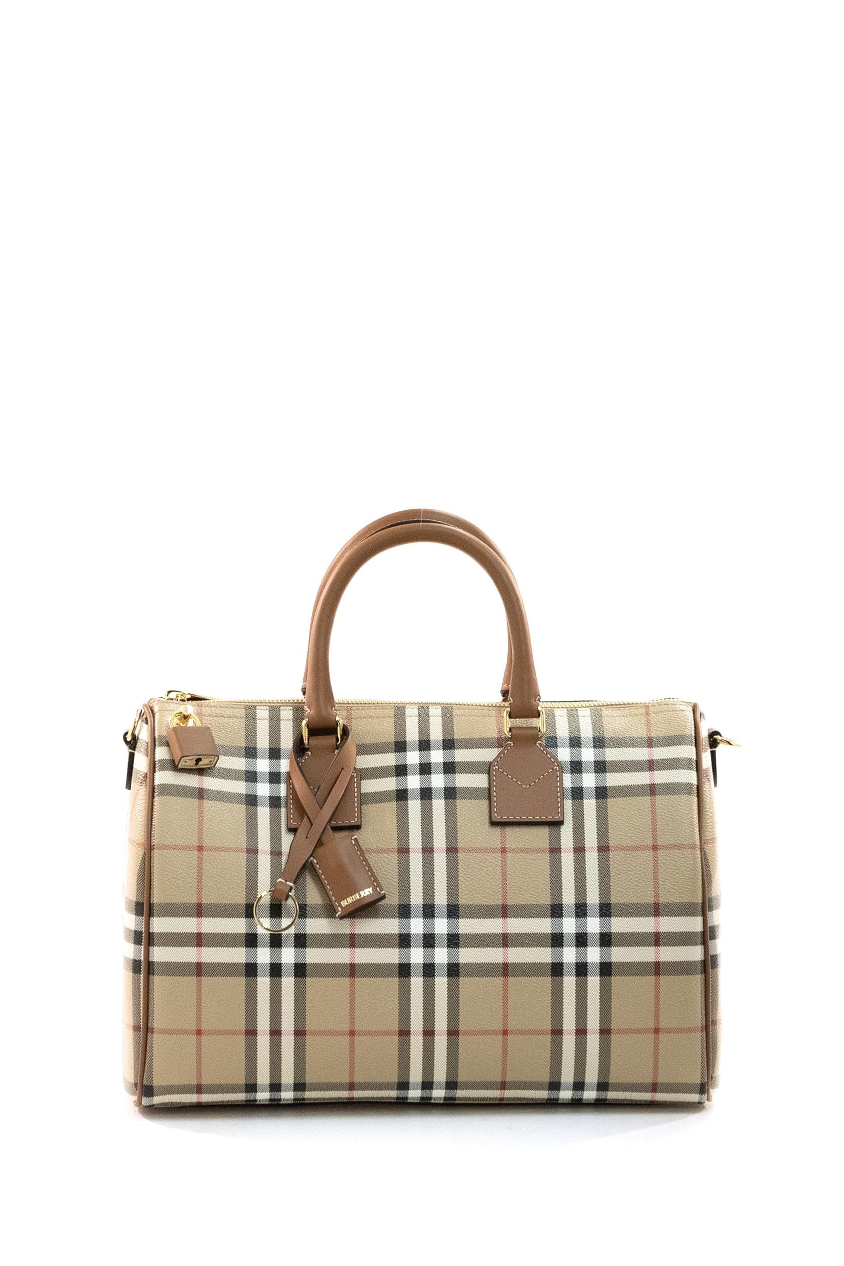 Borsa Bowling Chech Media in Misto Cotone<BR/> 8119049 CHKBRAWN BURBERRY