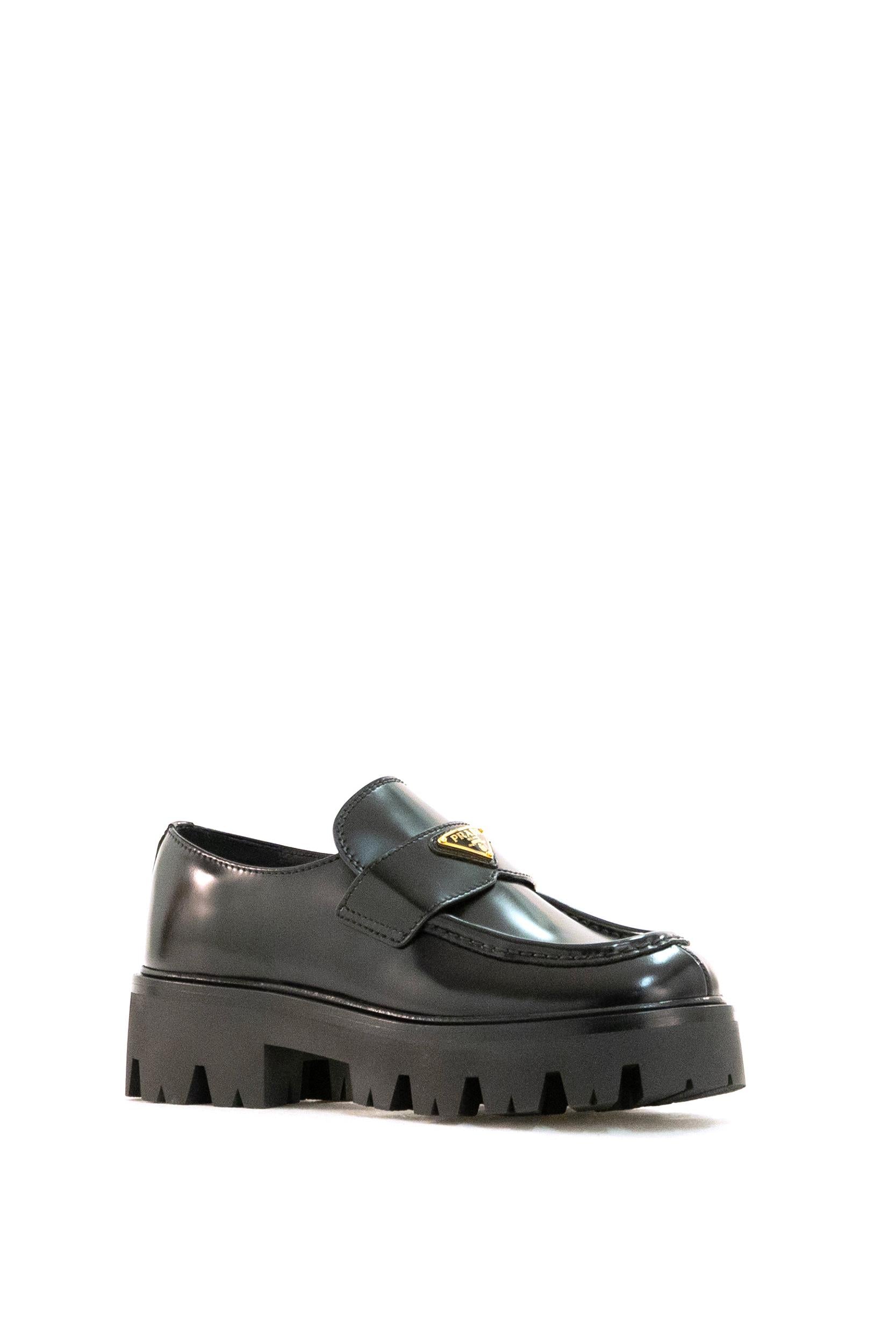 Mocassini in pelle spazzolata color nero<BR/> 1D185O F 050 055 F0002 PRADA