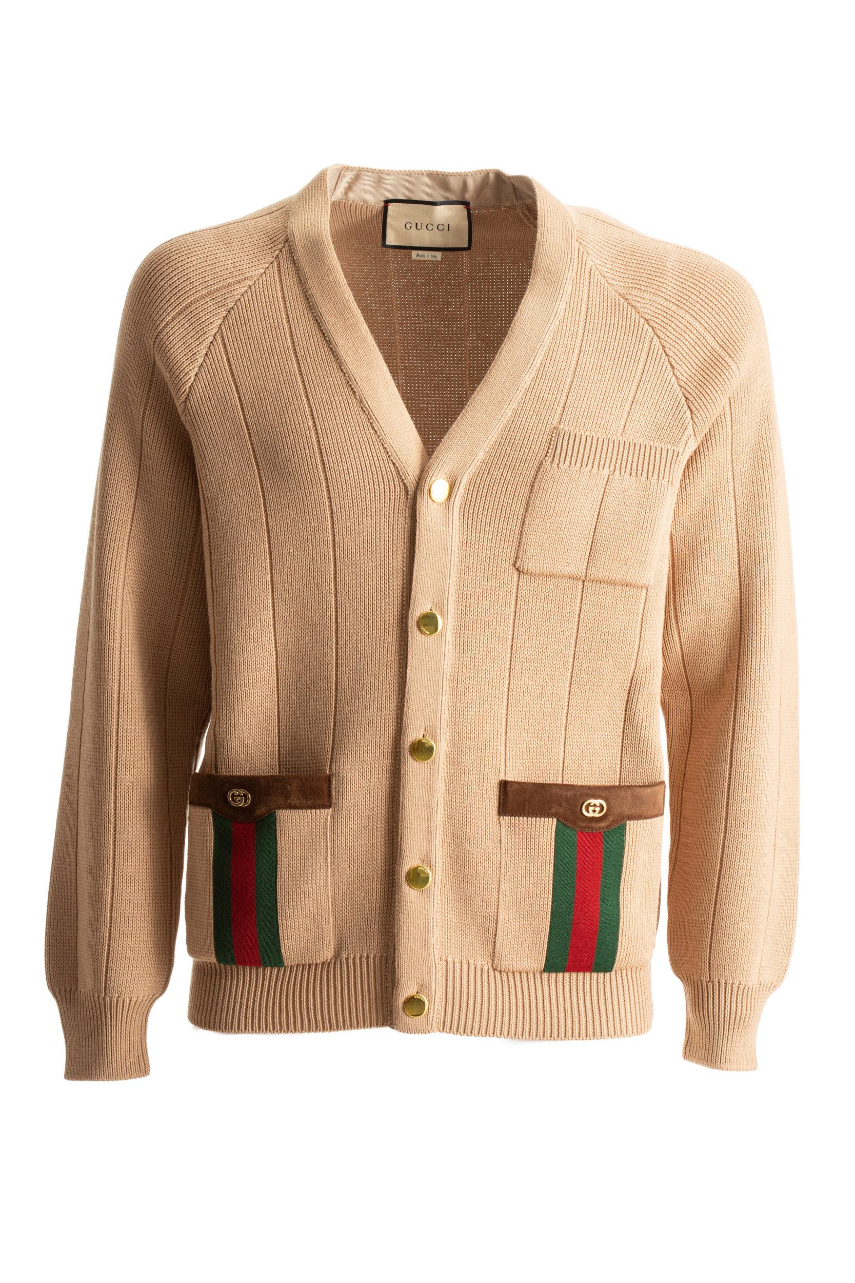 Gucci 626349 XKBFJ2184 Cardigan in Misto Lana Lavorata a Maglia con Nastro Web<BR/> 626349 XKBFJ 2184 GUCCI