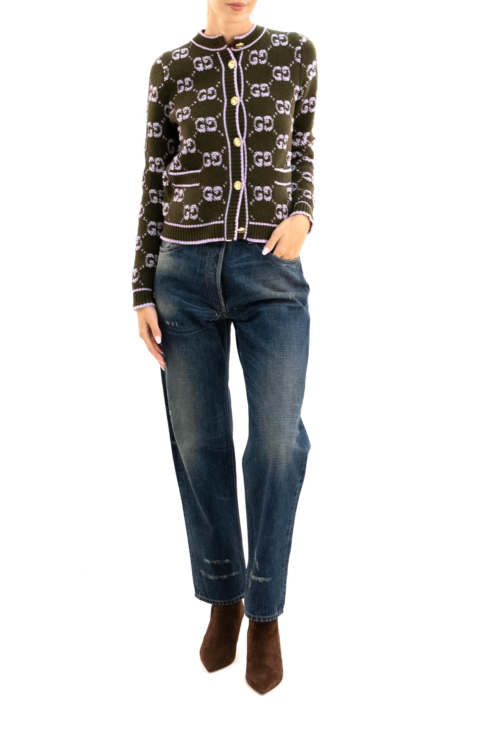 Cardigan lana jacquard verde e rosa<BR/> 713300 XKCNA 3039 GUCCI