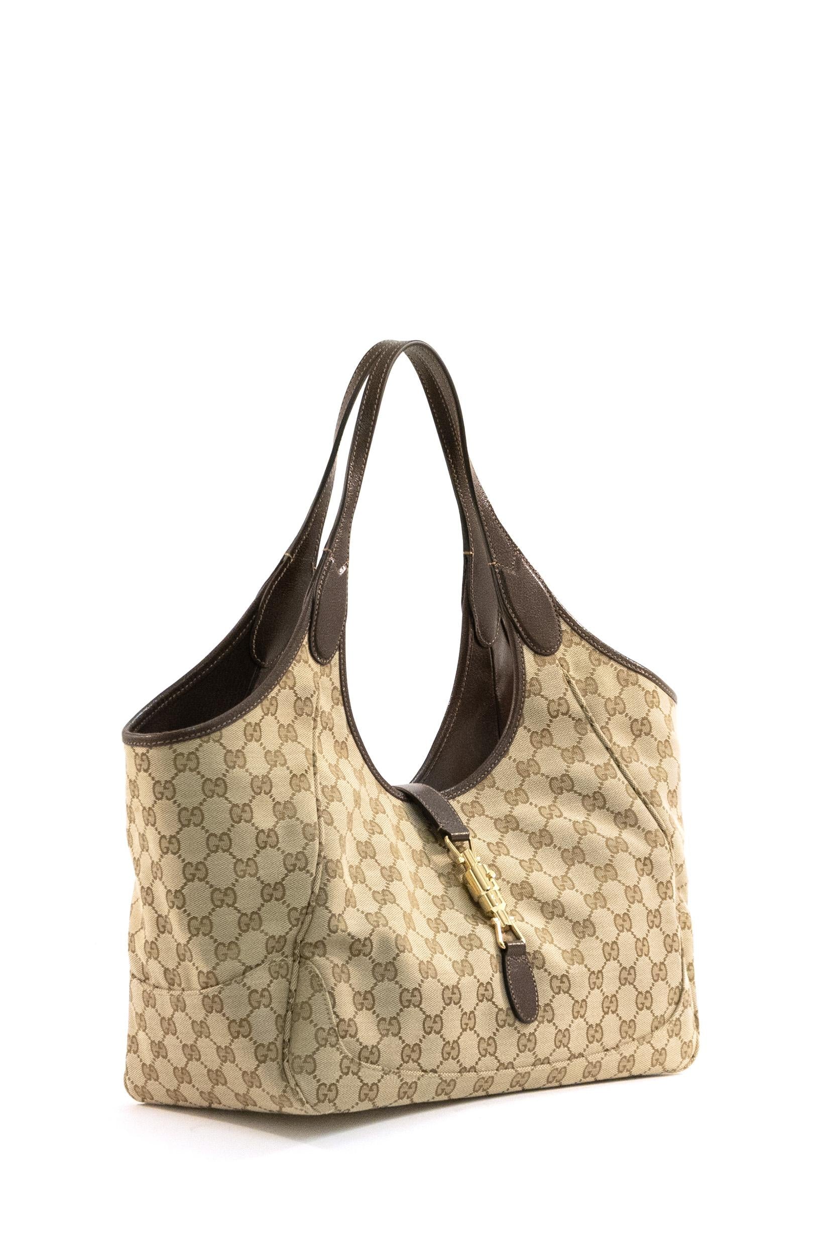 Borsa Mercato in tessuto GG sabbia e marrone scuro<BR/> 866645 FAFV2 9651 GUCCI