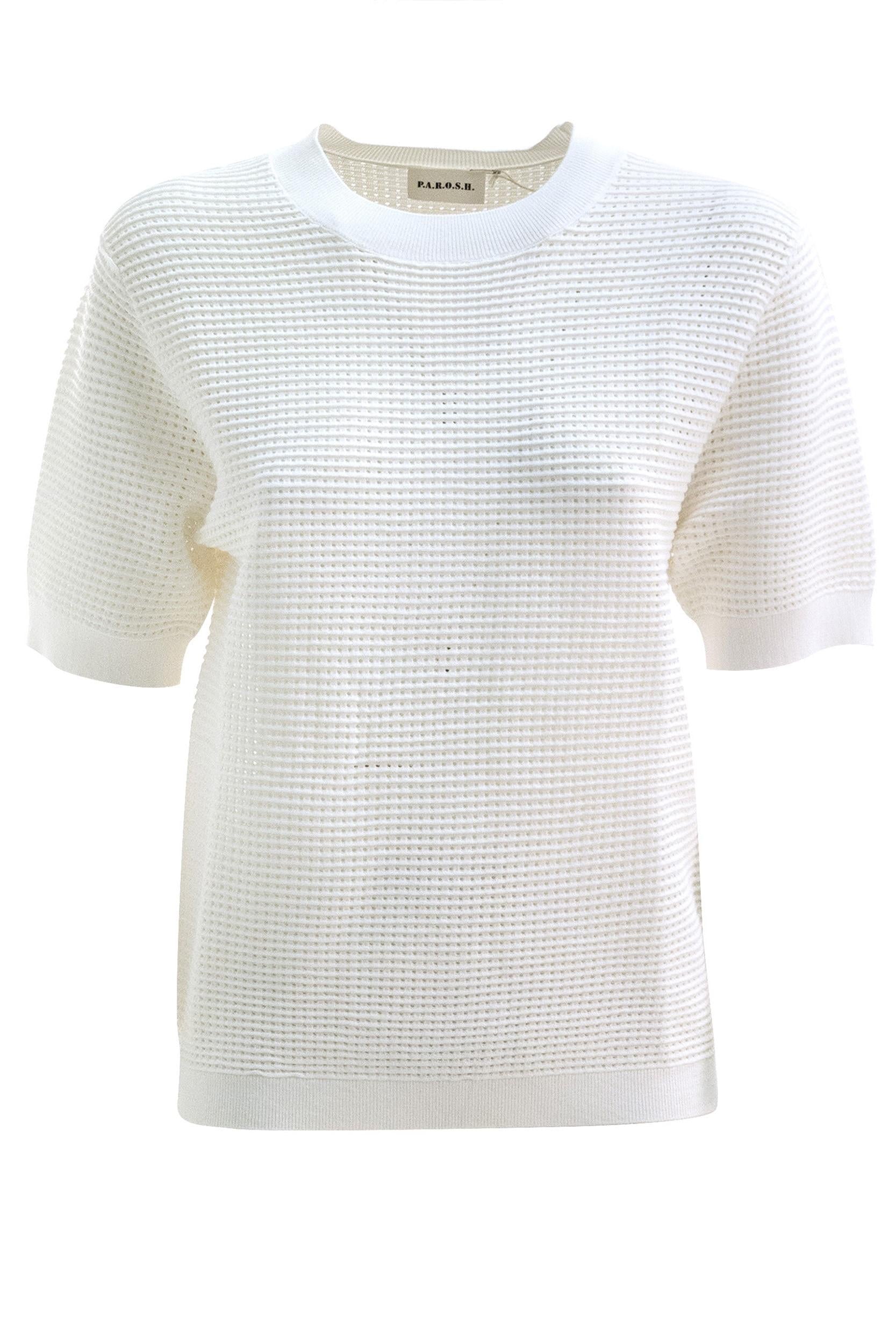 T-shirt a nido d'ape di colore bianco<BR/> RENFIELD-D540939 002 P.A.R.O.S.H.