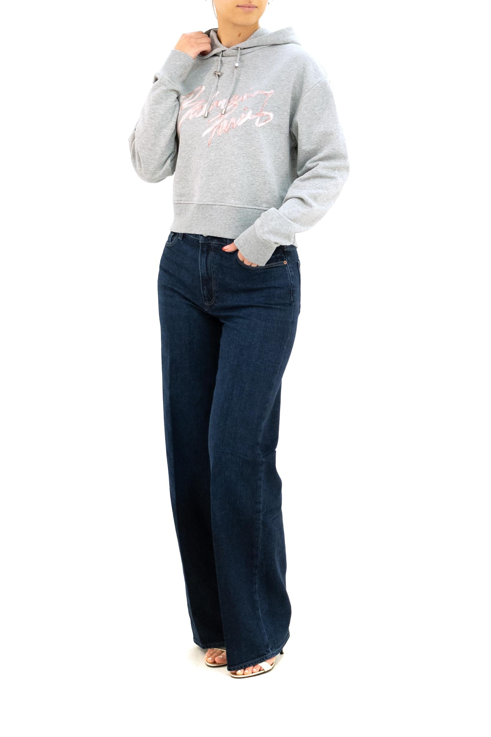 Felpa con cappuccio in cotone di colore grigio<BR/> GF1JR030BD43 YIW BALMAIN
