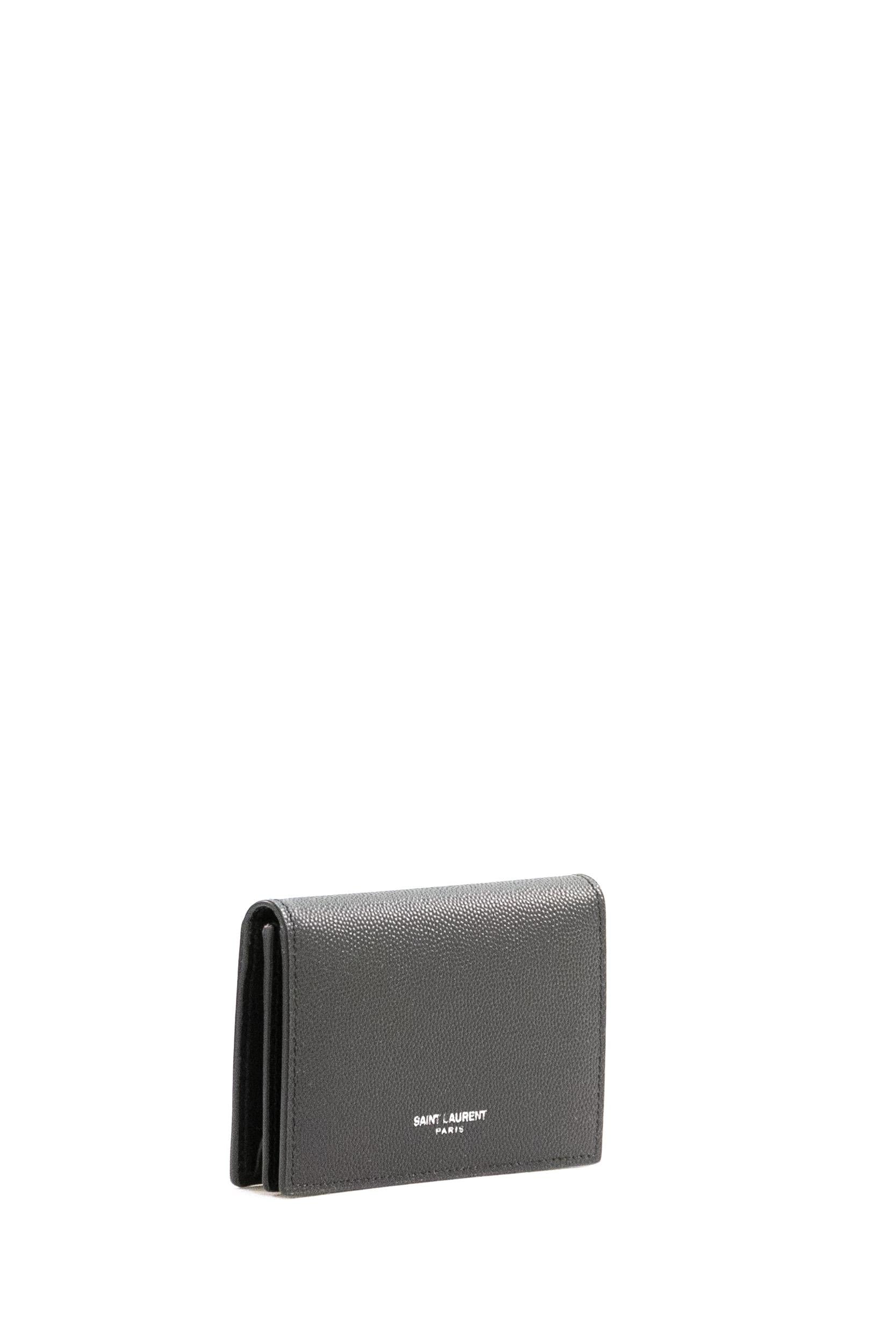 Porta Biglietti da Visita in pelle goffrata grain de poudre <BR/> 469338 BTY7N 1000 SAINT LAURENT