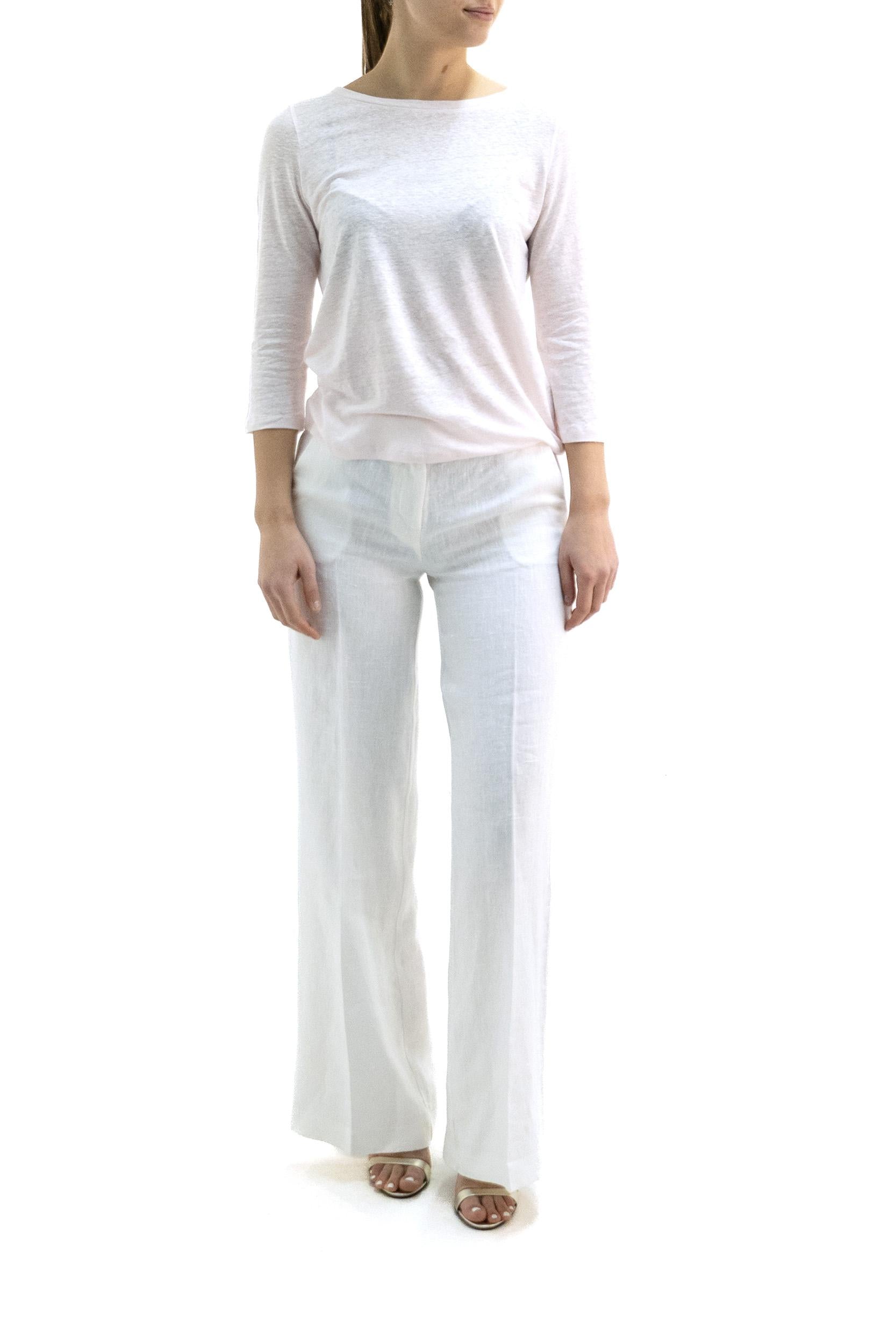 T-shirt in lino di colore rosa<BR/> E26M011-FTS397 1101 MAJESTIC