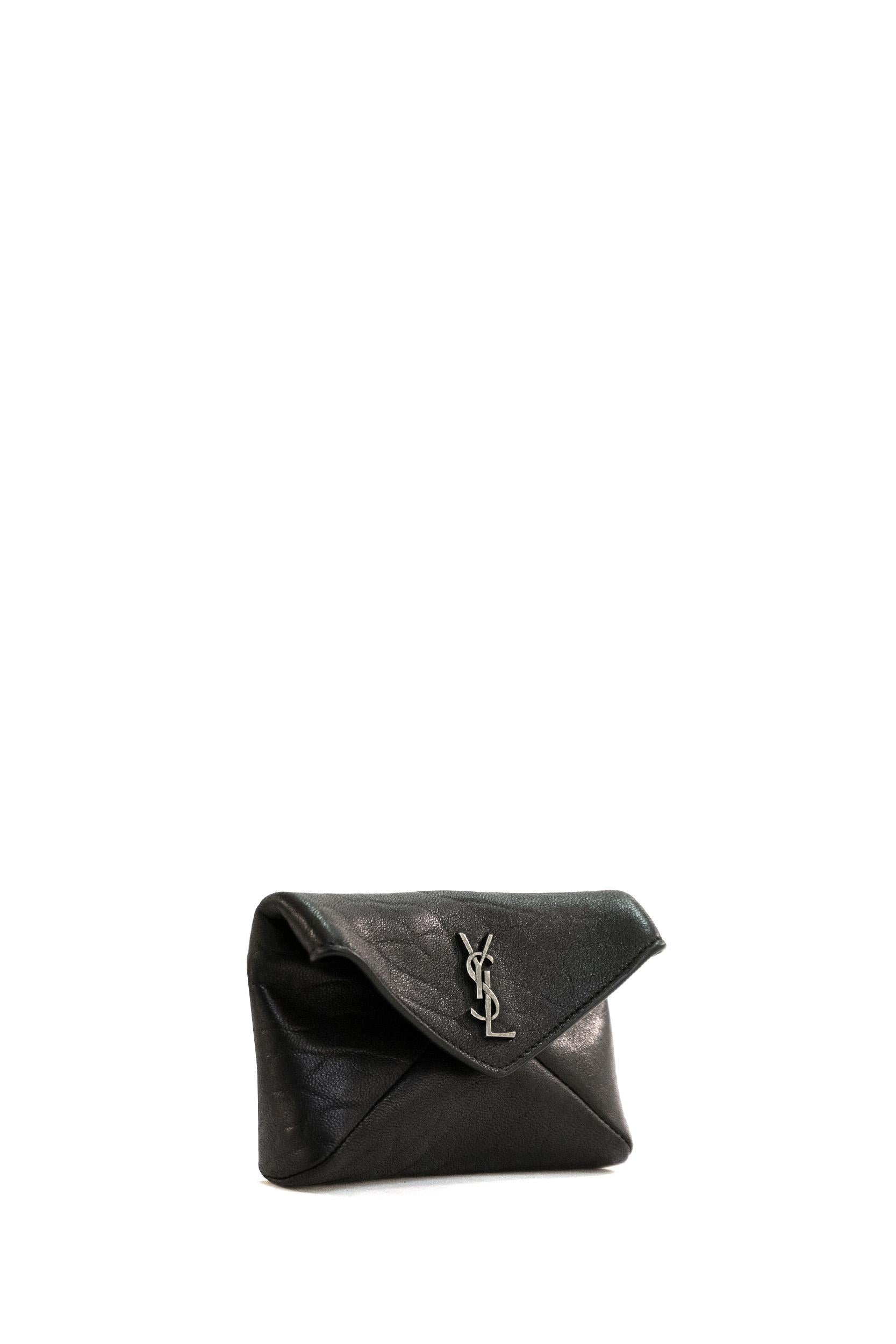 Porta carte in nappa martellata color nero <BR/> 844658 AACIA 1000 SAINT LAURENT