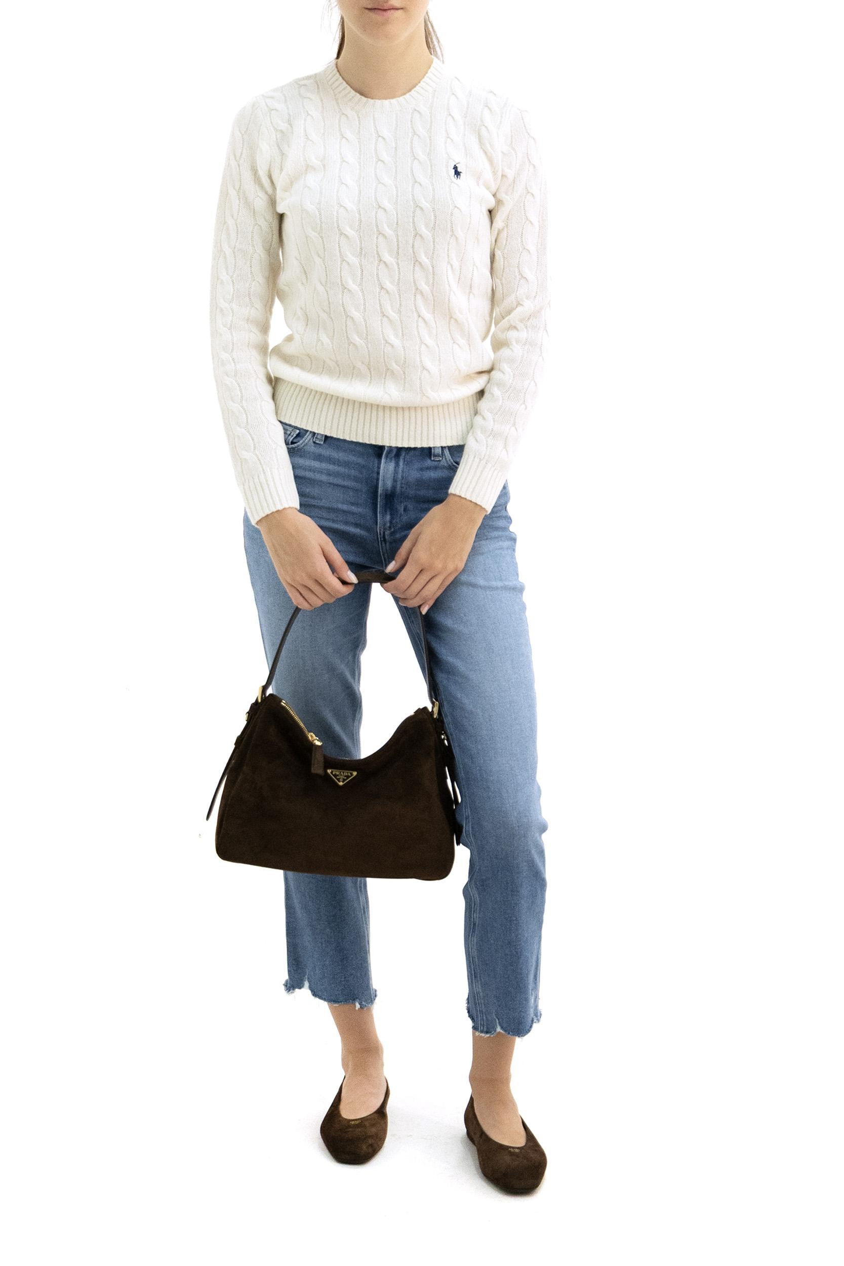 Pullover a trecce in lana e cashmere di colore bianco<BR/> 211971865001 CREAM POLO RALPH LAUREN