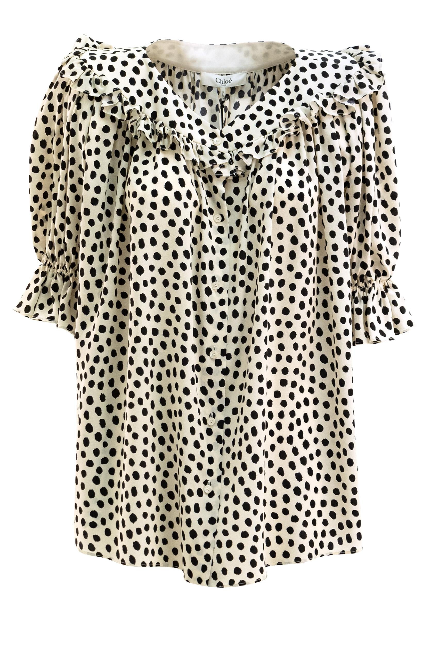 Blusa in crêpe de chine a pois color avorio e nero<BR/> 26SHT65306 94Q CHLOE'