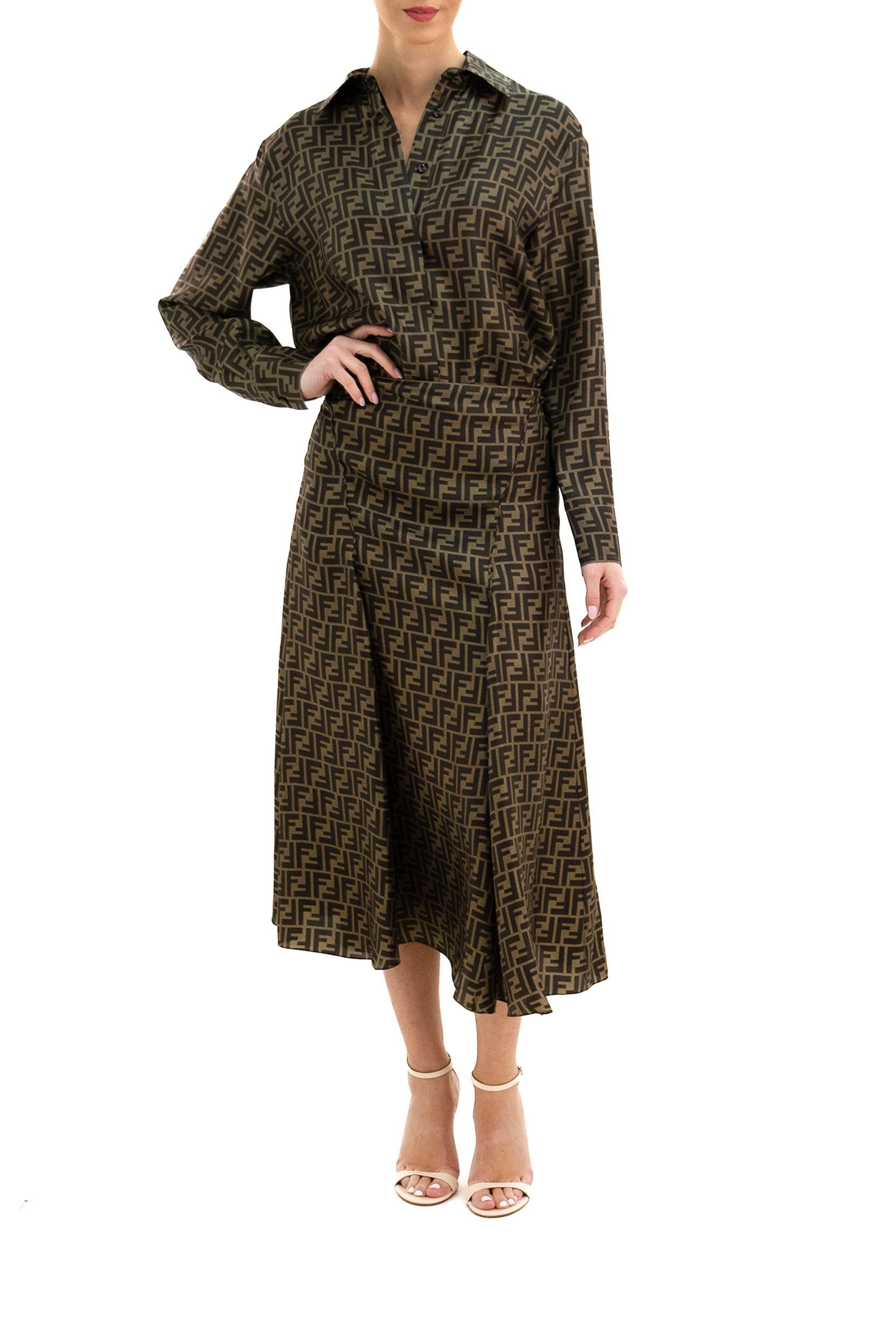 Camicia in twill di seta con stampa FF color marrone FS8107 A8G3 F118W FENDI