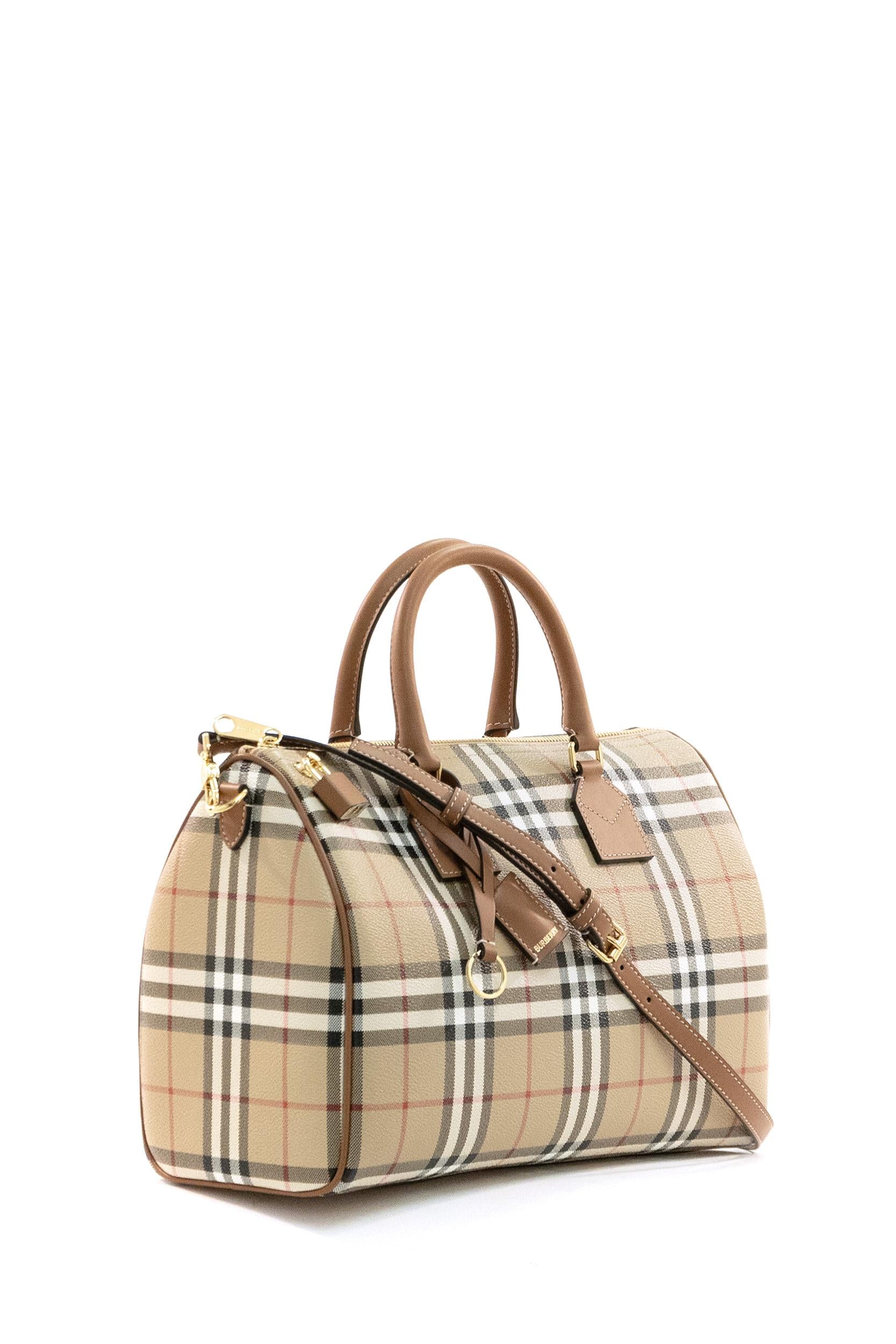 Borsa Bowling Chech Media in Misto Cotone<BR/> 8119049 CHKBRAWN BURBERRY