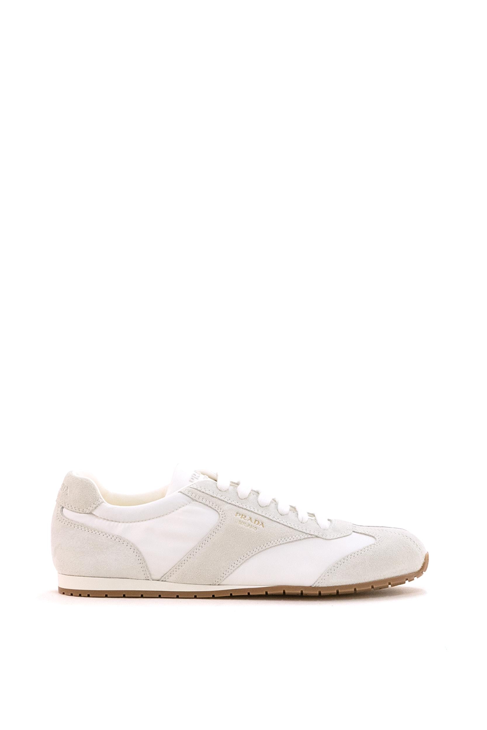 Sneakers in nylon e suede di colore bianco<BR/> 2EE465 F G000 D7R F0009 PRADA