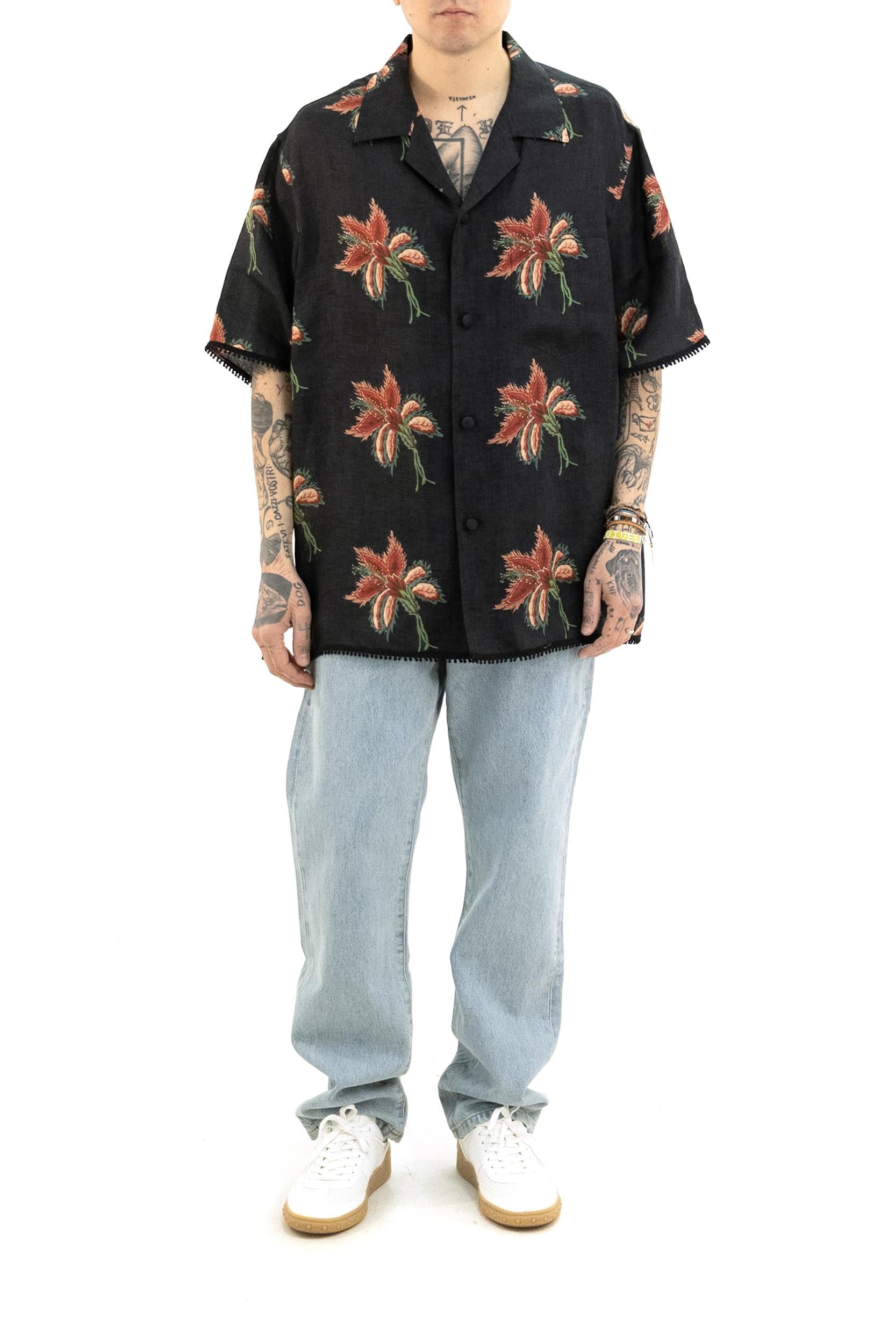 Camicia Bowling in Lino<BR/> 8V3AAN11BA7 D5Y VALENTINO GARAVANI