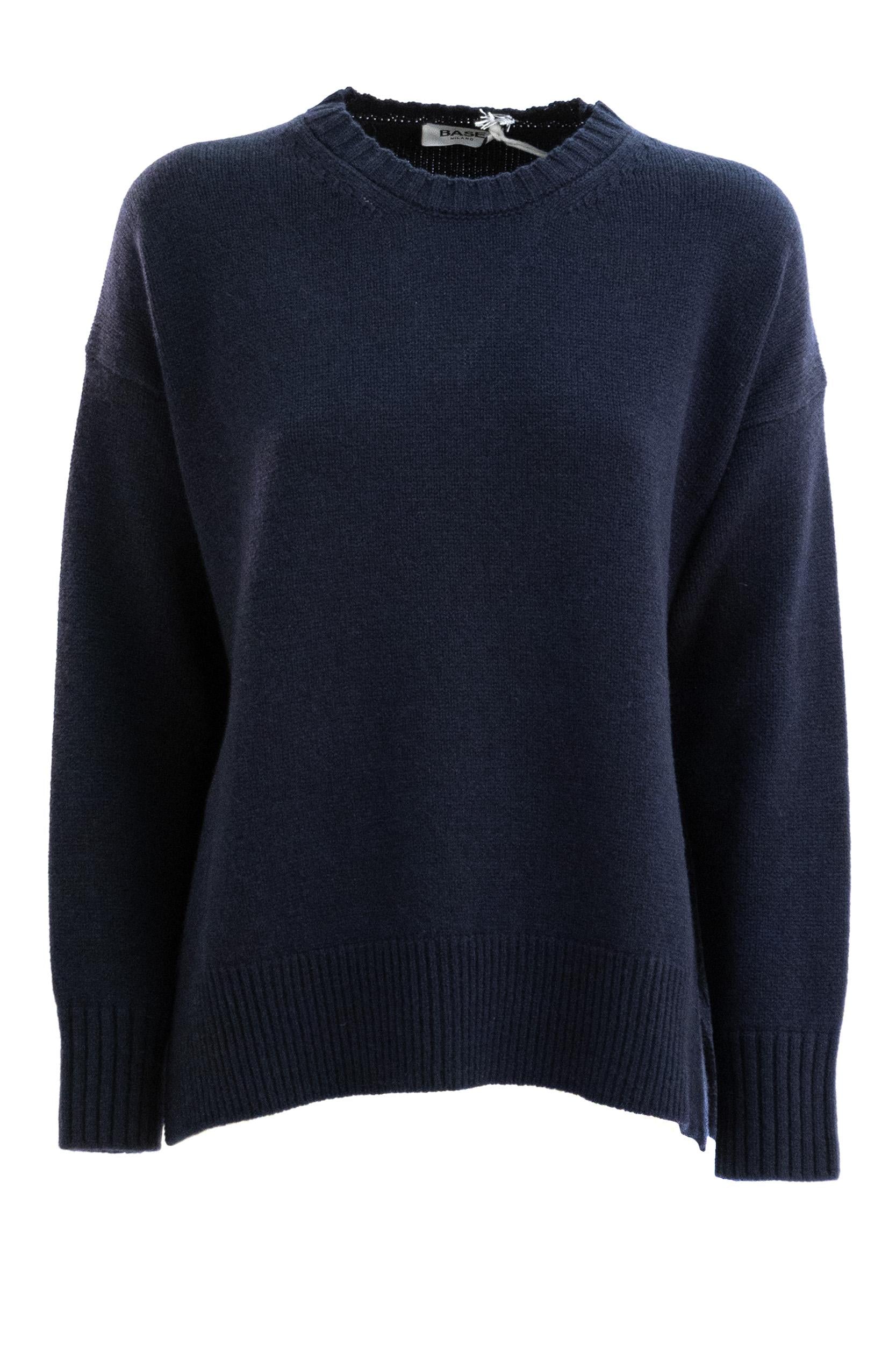 Pullover in lana e cashmere color blu<BR/> B2082 857 202 BASE