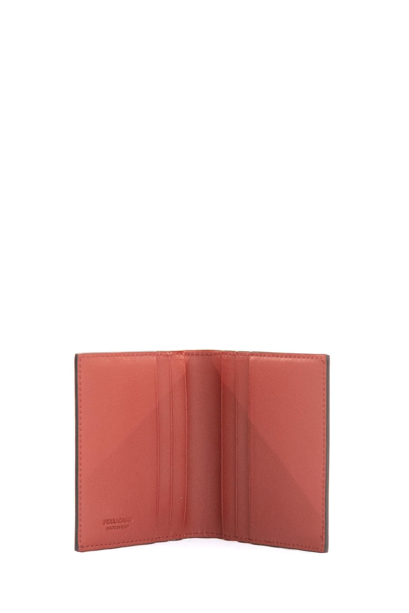 Portacarte Gancini in Pelle<BR/> 660371 0740946 NERO/RED FERRAGAMO