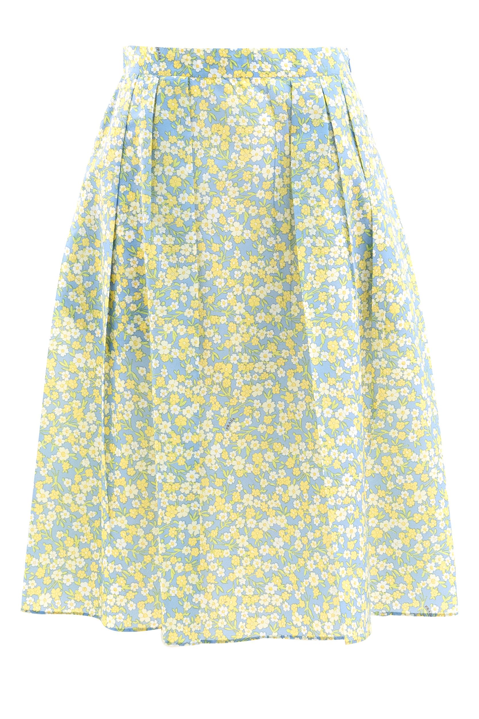 Gonna plissé in nylon di colore azzurro <BR/> 21H036 S OOO 19DI F0061 PRADA