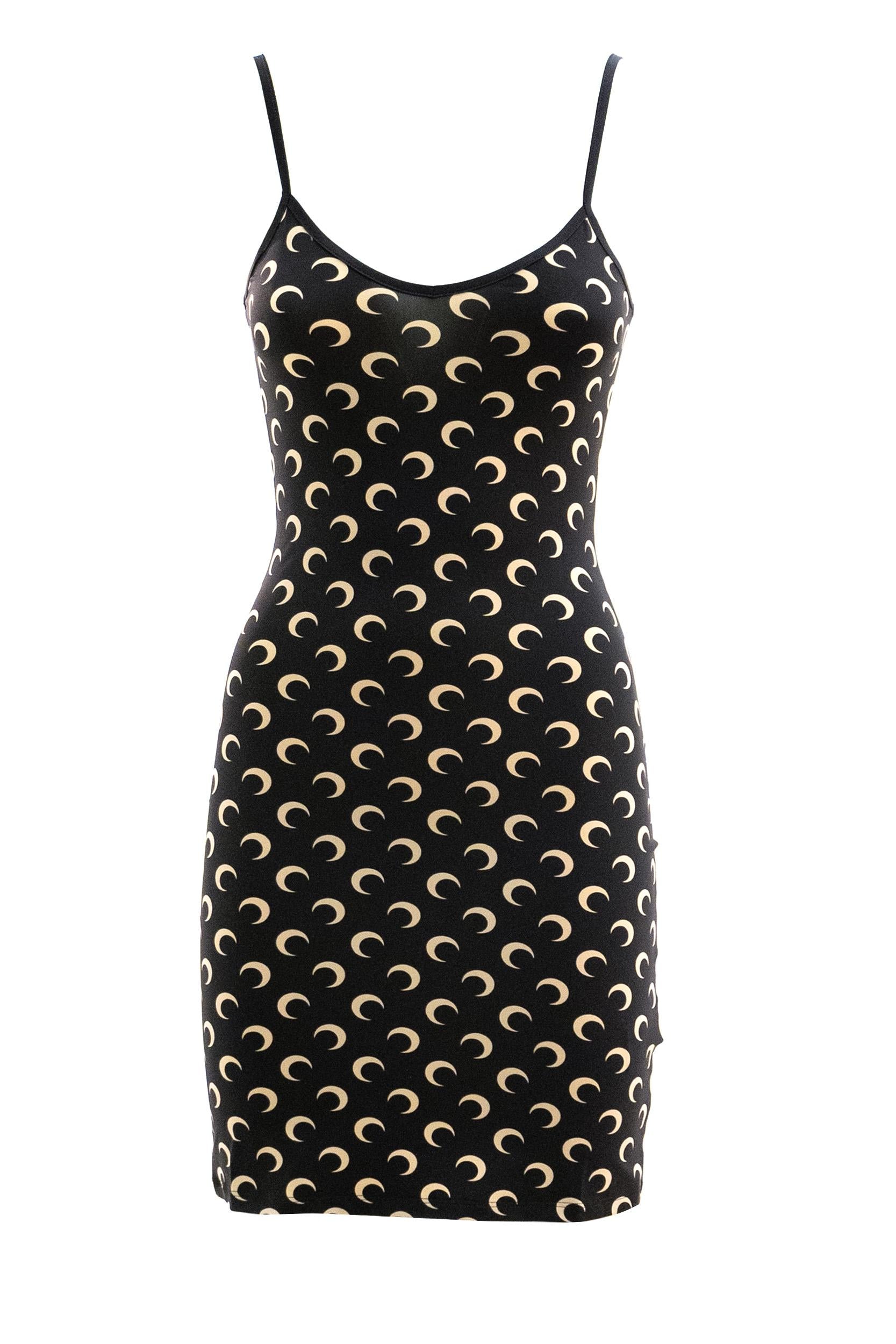 Abito in jersey elasticizzato con stampa Moon di colore nero e beige<BR/> WDR485A CJER0001 IT99 MARINE SERRE