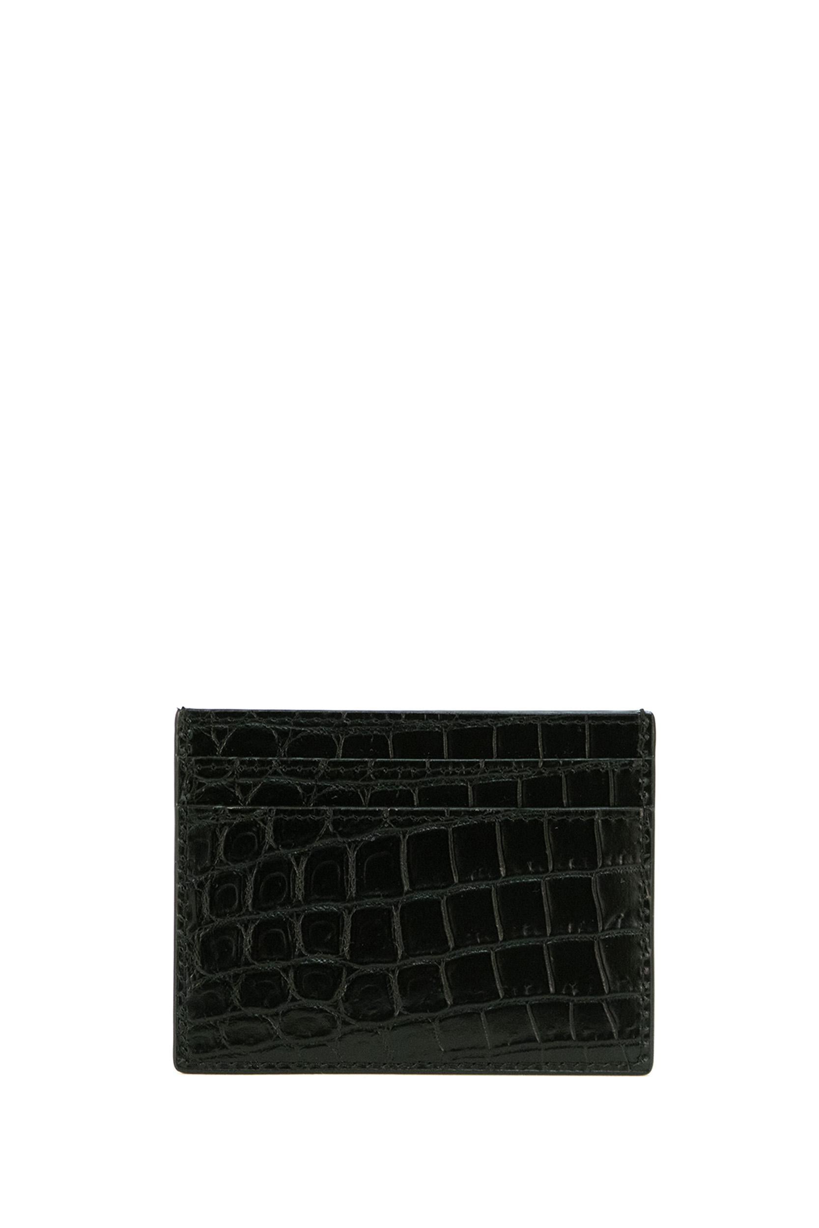 Porta carte in pelle stampa cocco di colore nero<BR/> 375946 DZE0E 1000 SAINT LAURENT