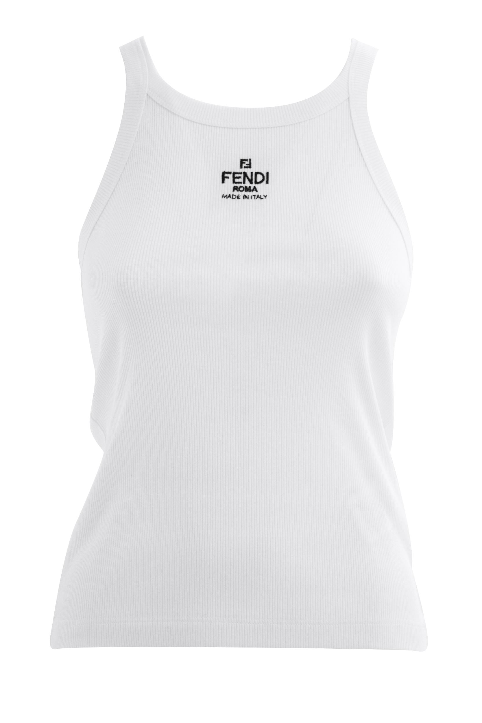 Top smanicato dalla vestibilità slim in cotonr bianco. FS7966 ANQM F0ZNM FENDI