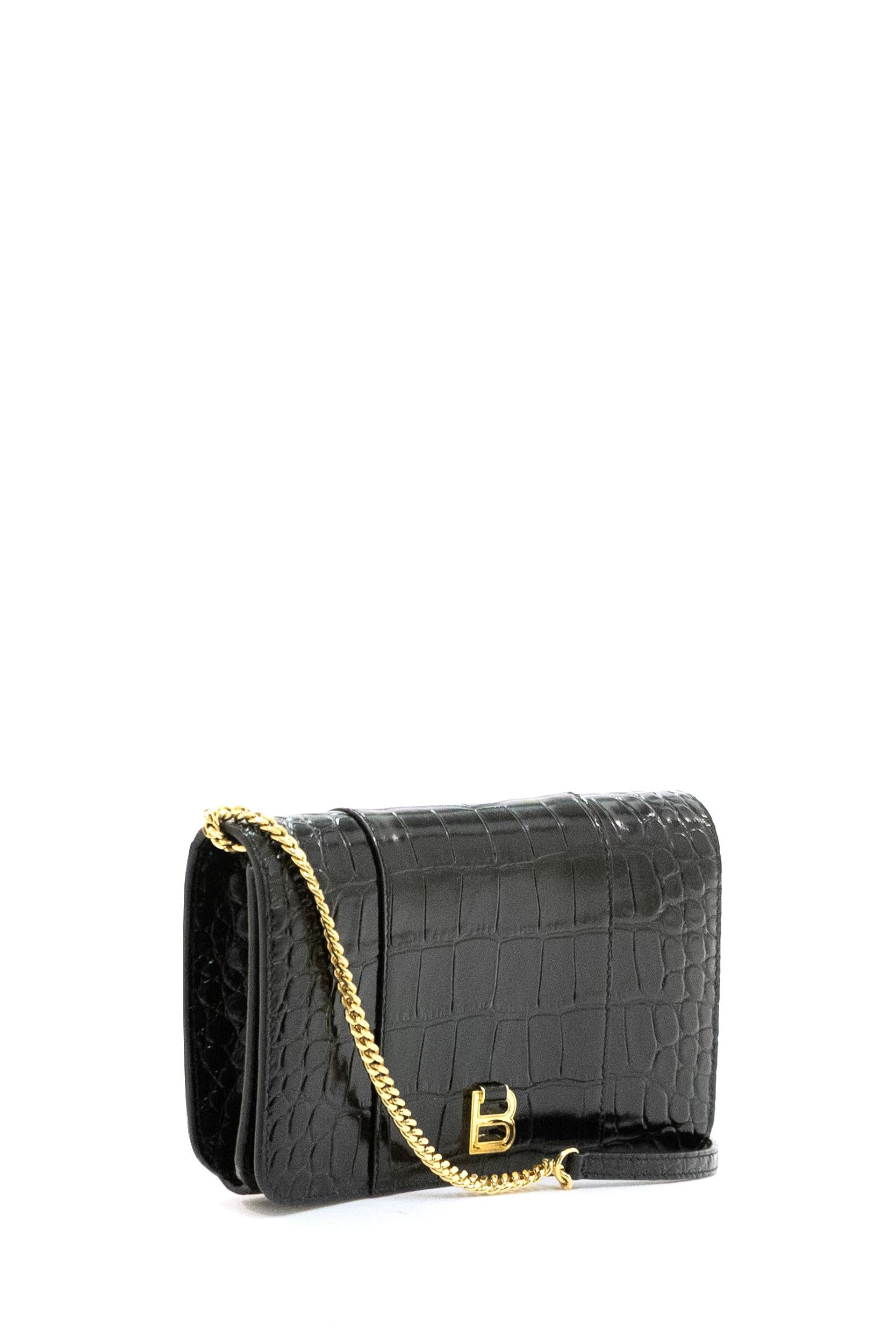 Pochette Hourglass in pelle srampa cocco di colore nero<BR/> 866126 2ABWD 1000 BALENCIAGA