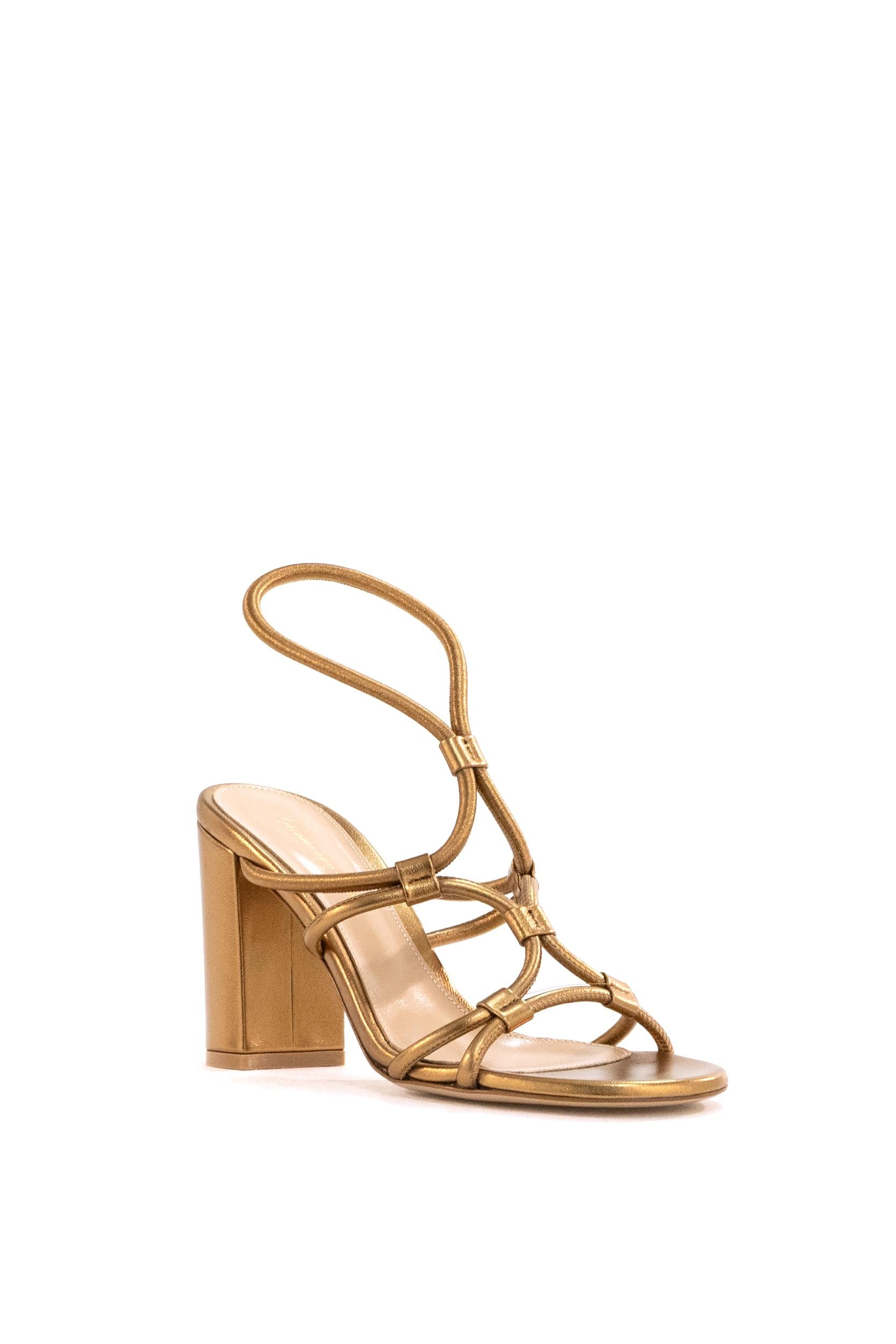 Sandali in pelle metallizzata color oro<BR/> G32580.85RIC.NPSBROZ BRONZE GIANVITO ROSSI
