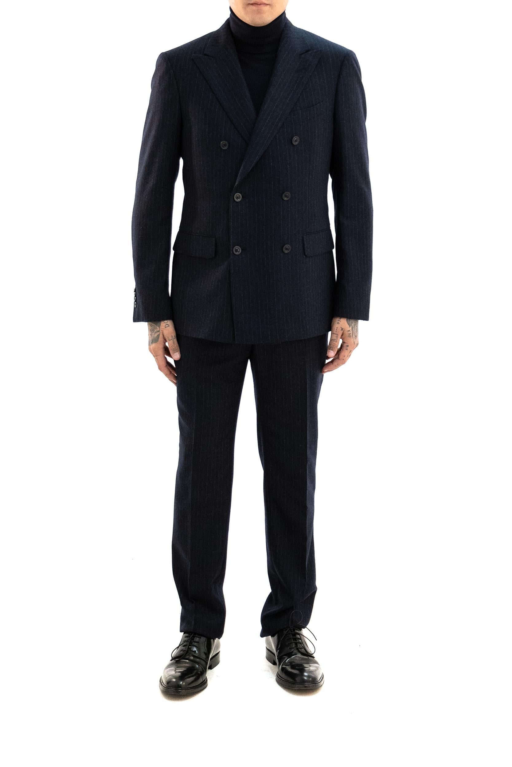 Abito doppiopetto gessato in lana di colore blu<BR/> Y42C2A FB5105 0780 BOGLIOLI