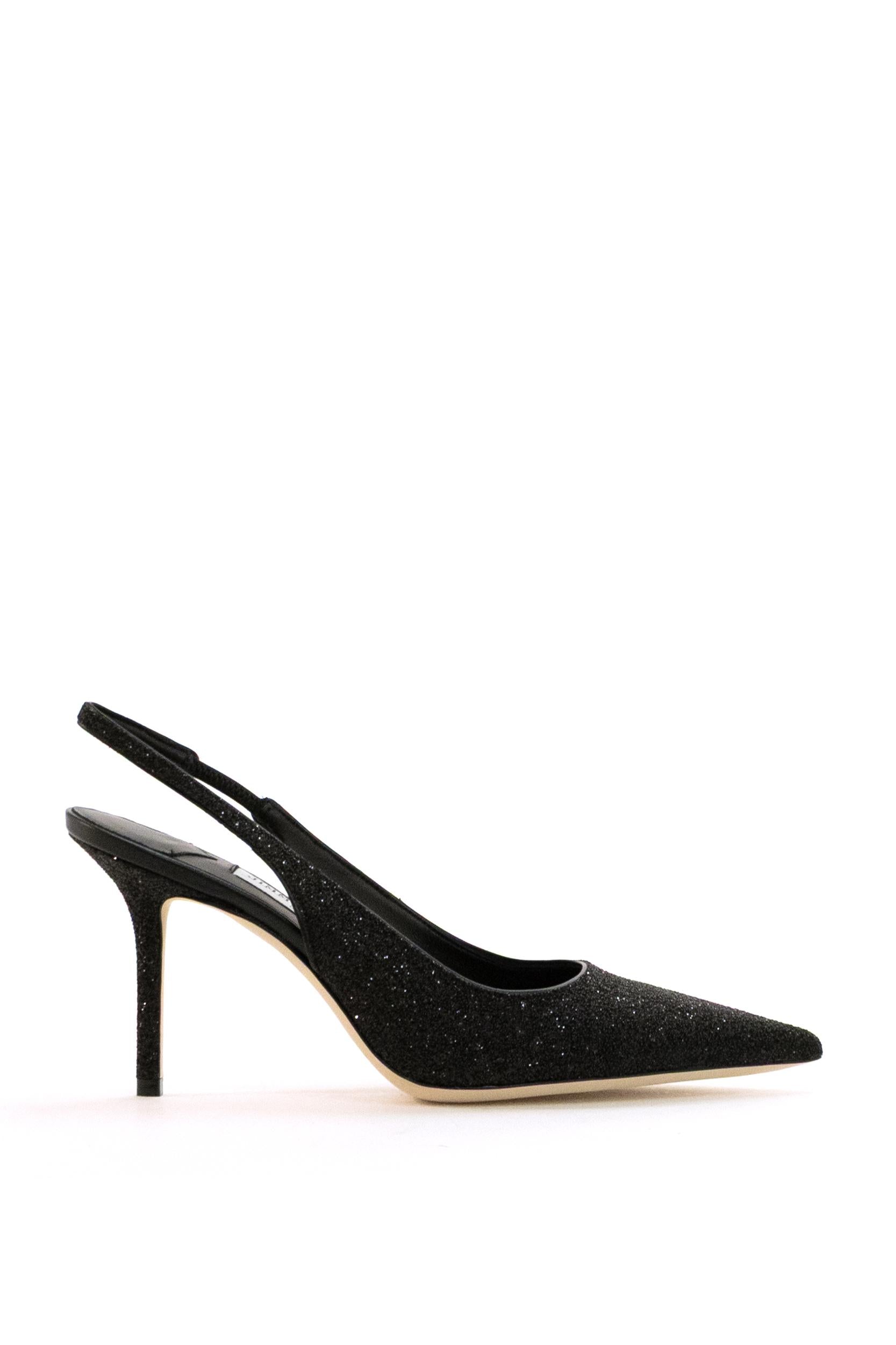 Slingback Love in Tessuto Glitterato<BR/> LOVE SB 85 GQI BLACK JIMMY CHOO