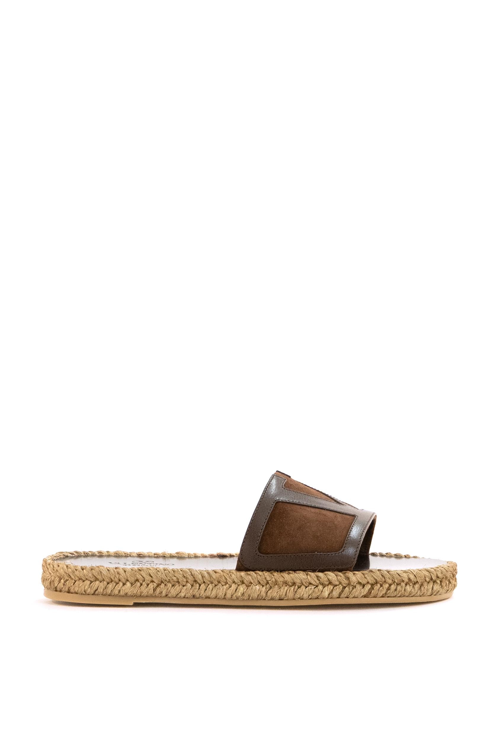 Sandali Slide Viva Superstar in suede e pelle di colore marrone<BR/> 8Y2S0M52GNY 7N9 VALENTINO GARAVANI