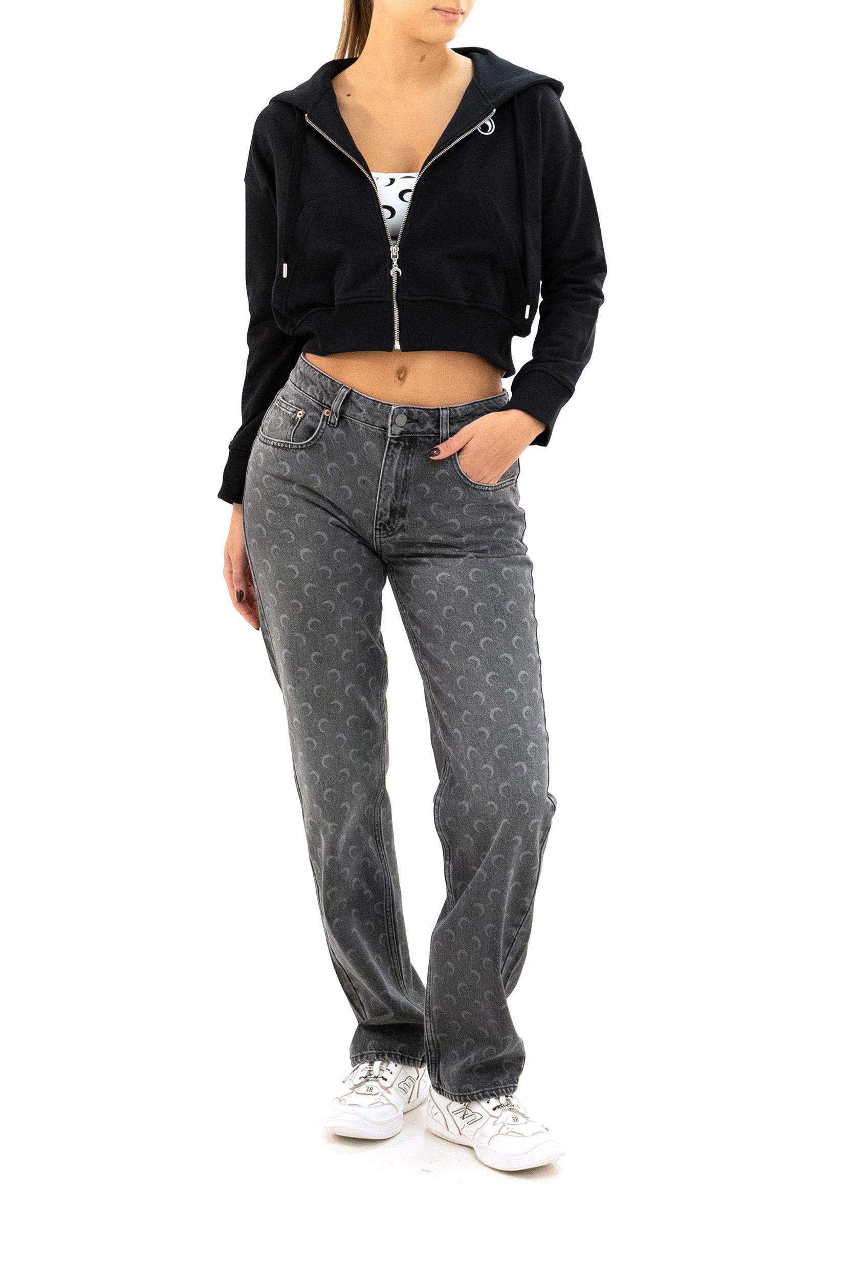 Felpa con cappuccio in cotone di colore nero <BR/> WST019A CJER0013 BK99 MARINE SERRE