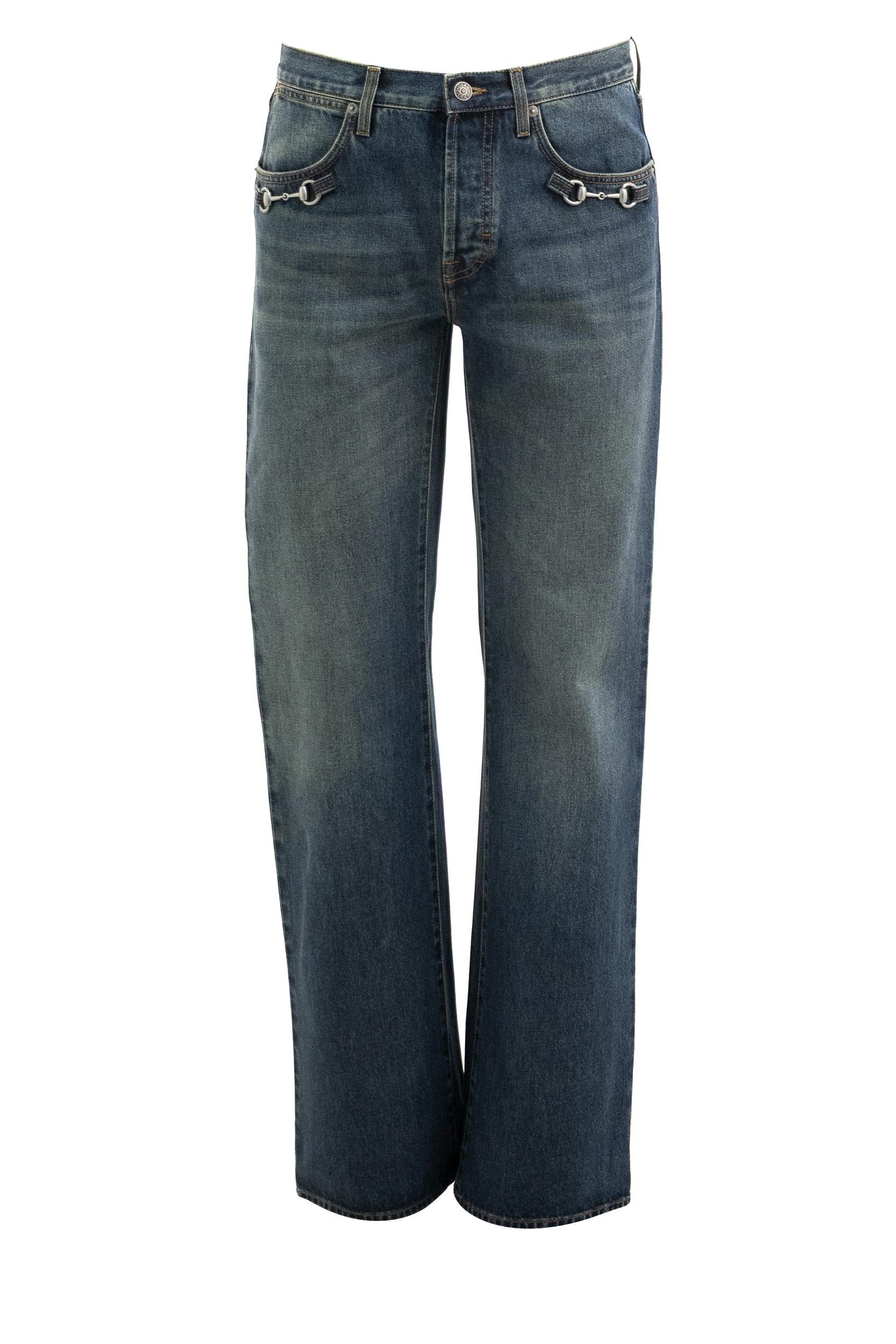 Pantalone in Denim di Cotone con Horsebit<BR/> 860844 XDDF0 4011 GUCCI