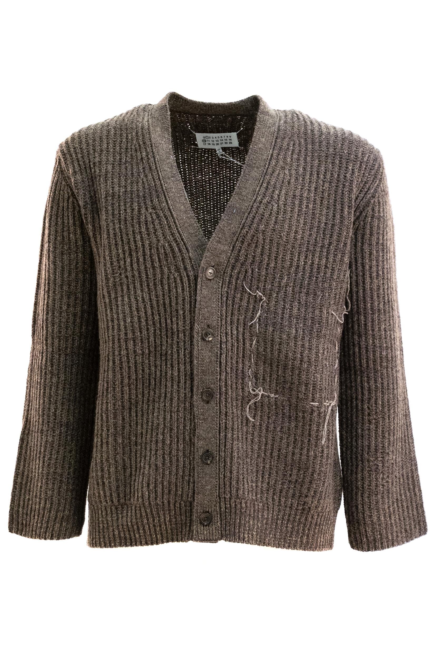 Cardigan a V in lana marrone<BR/> S50HP0034 M13151 144F MAISON MARGIELA