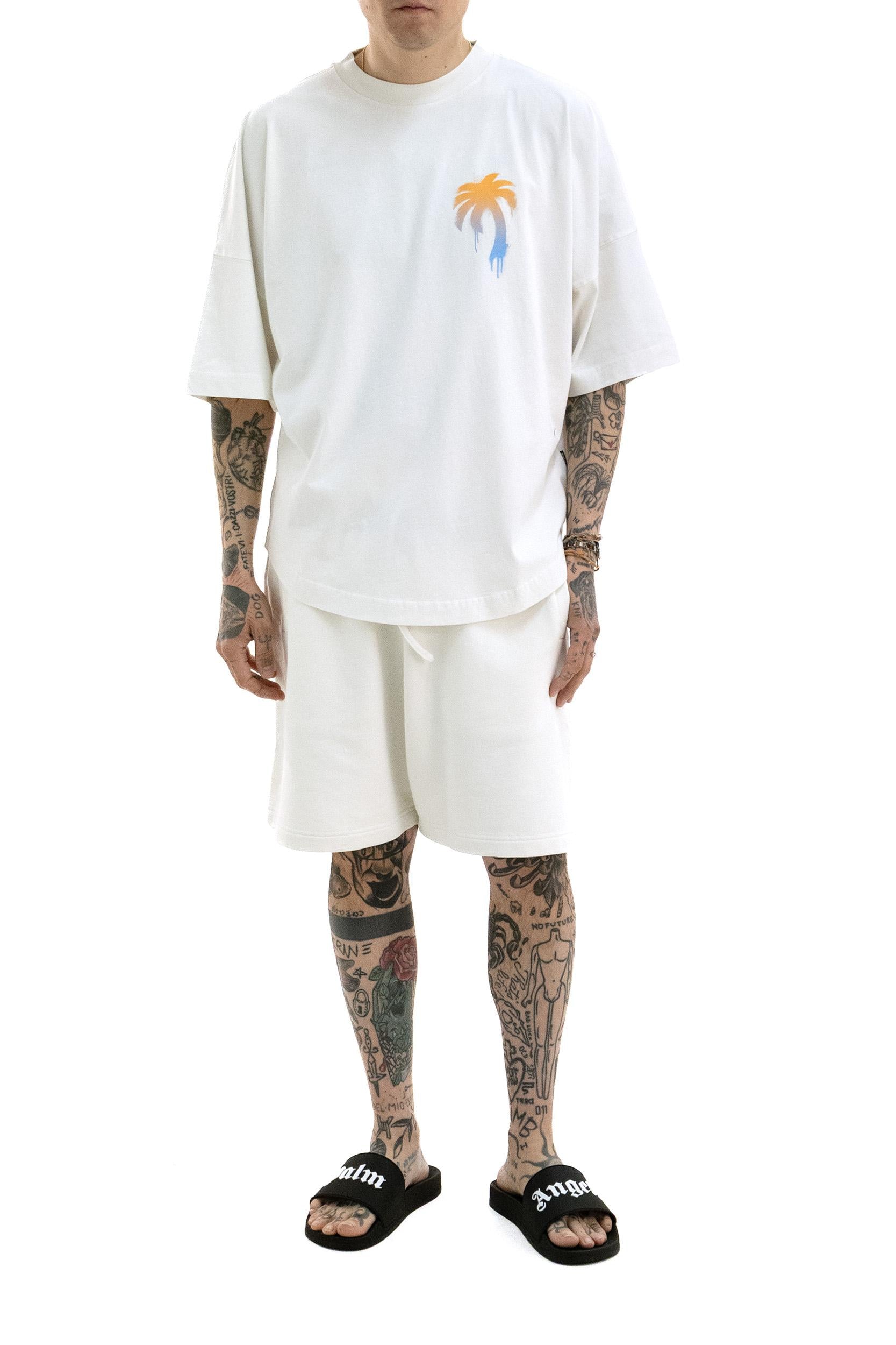 T-shirt in cotone di colore bianco<BR/> PMAA10BS26JER003 0310 PALM ANGELS