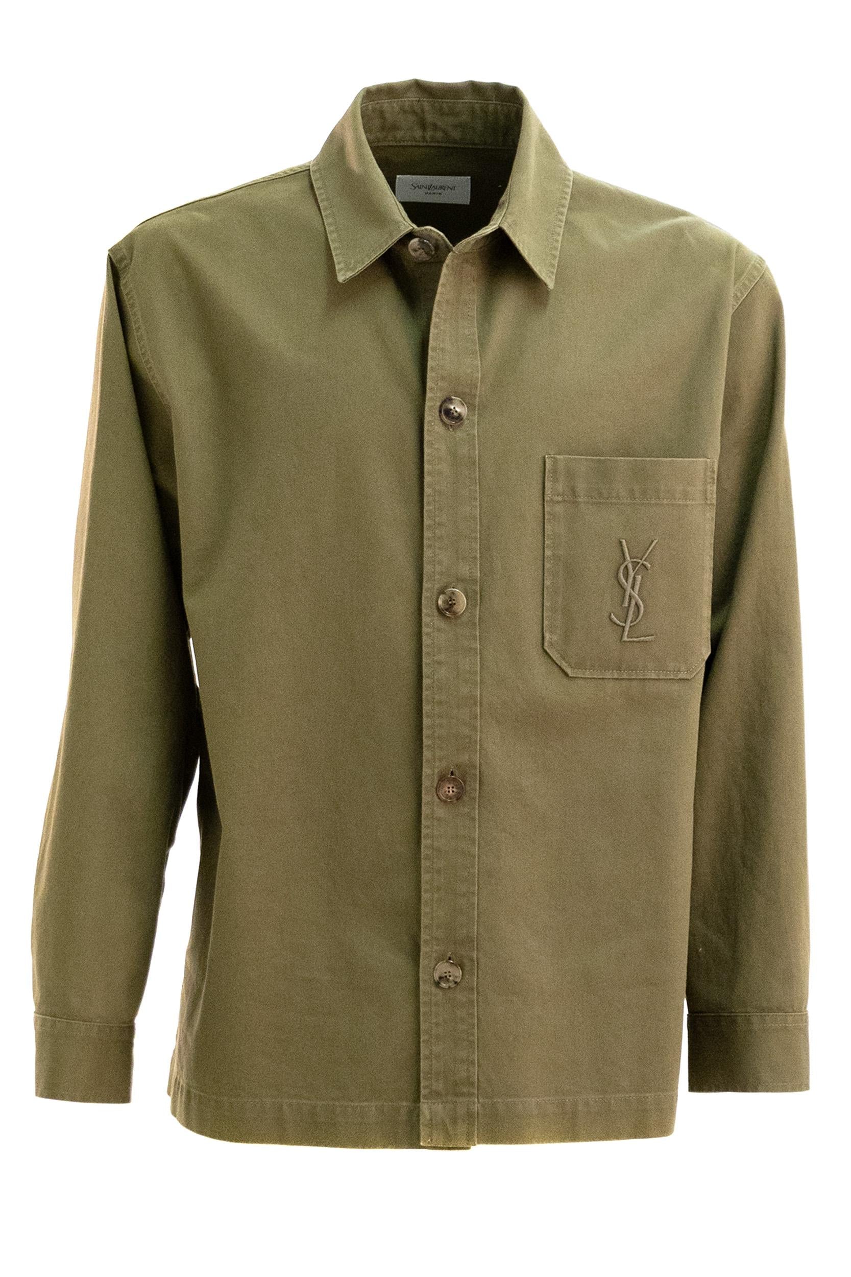 Giacca-camicia in gabardine color verde kaki<BR/> 838697 Y253W 3530 SAINT LAURENT