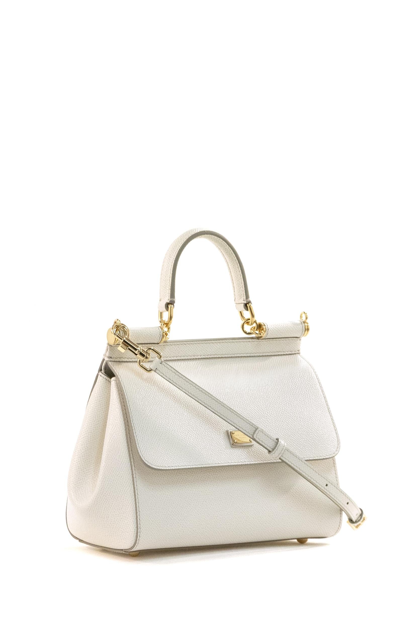 Borsa a Mano Sicily Piccola in Pelle di Vitello Dauphine colore bianco BB6003 B1001 80001 DOLCE & GABBANA