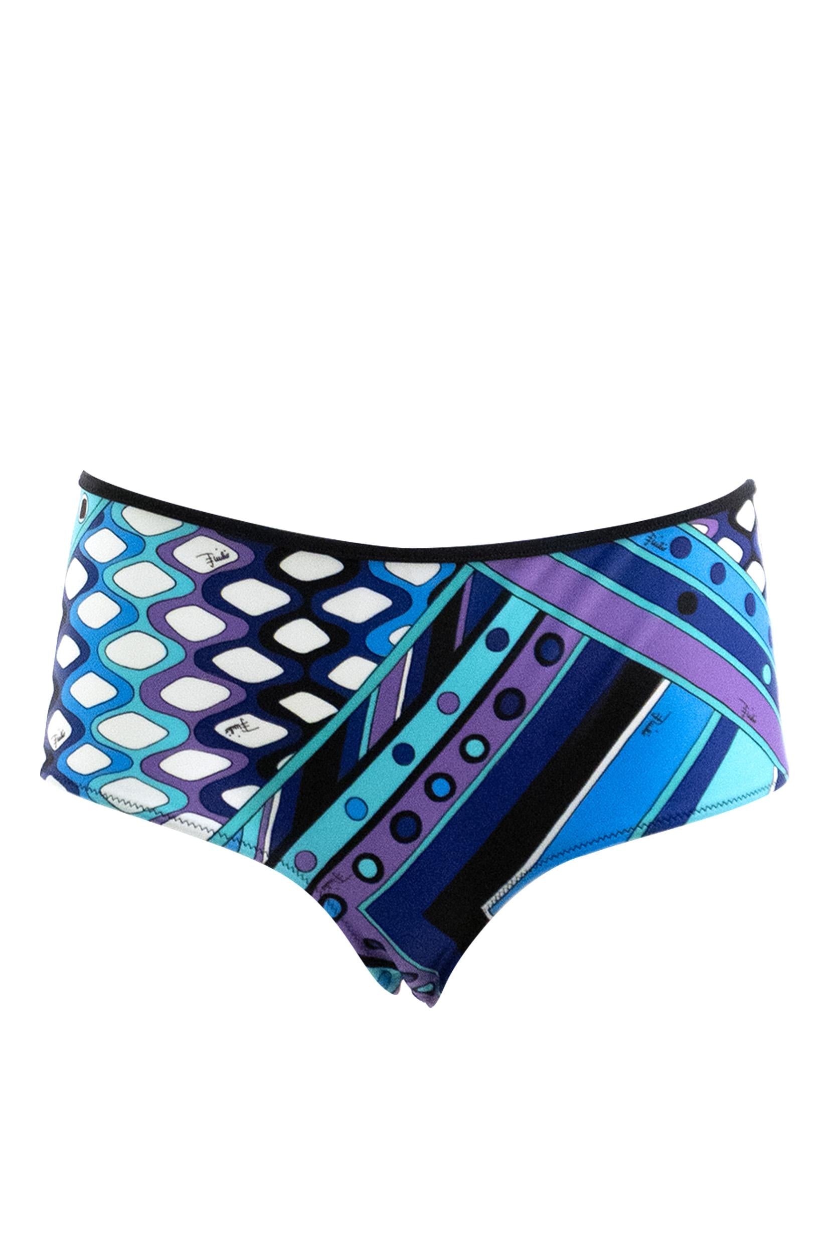 Slip Bikini in lycra elastica con stampa Vivara di colore turchese e blu<BR/> 6HMX45 6H895 P20 EMILIO PUCCI