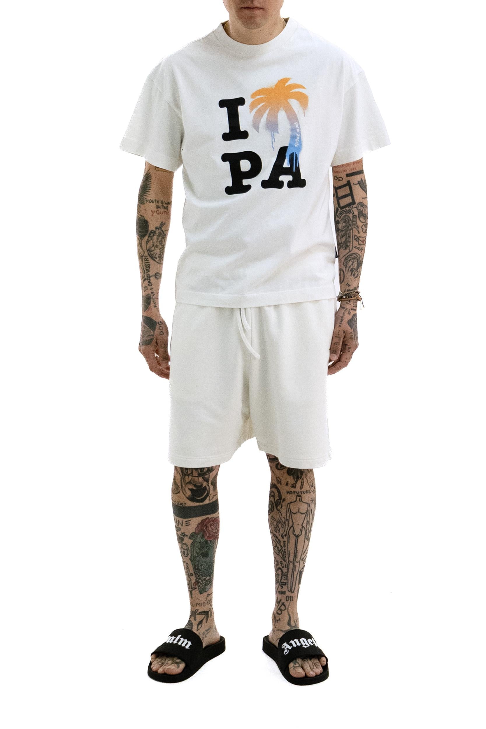 T-shirt in cotone di colore bianco<BR/> PMAA109S26JER007 0310 PALM ANGELS