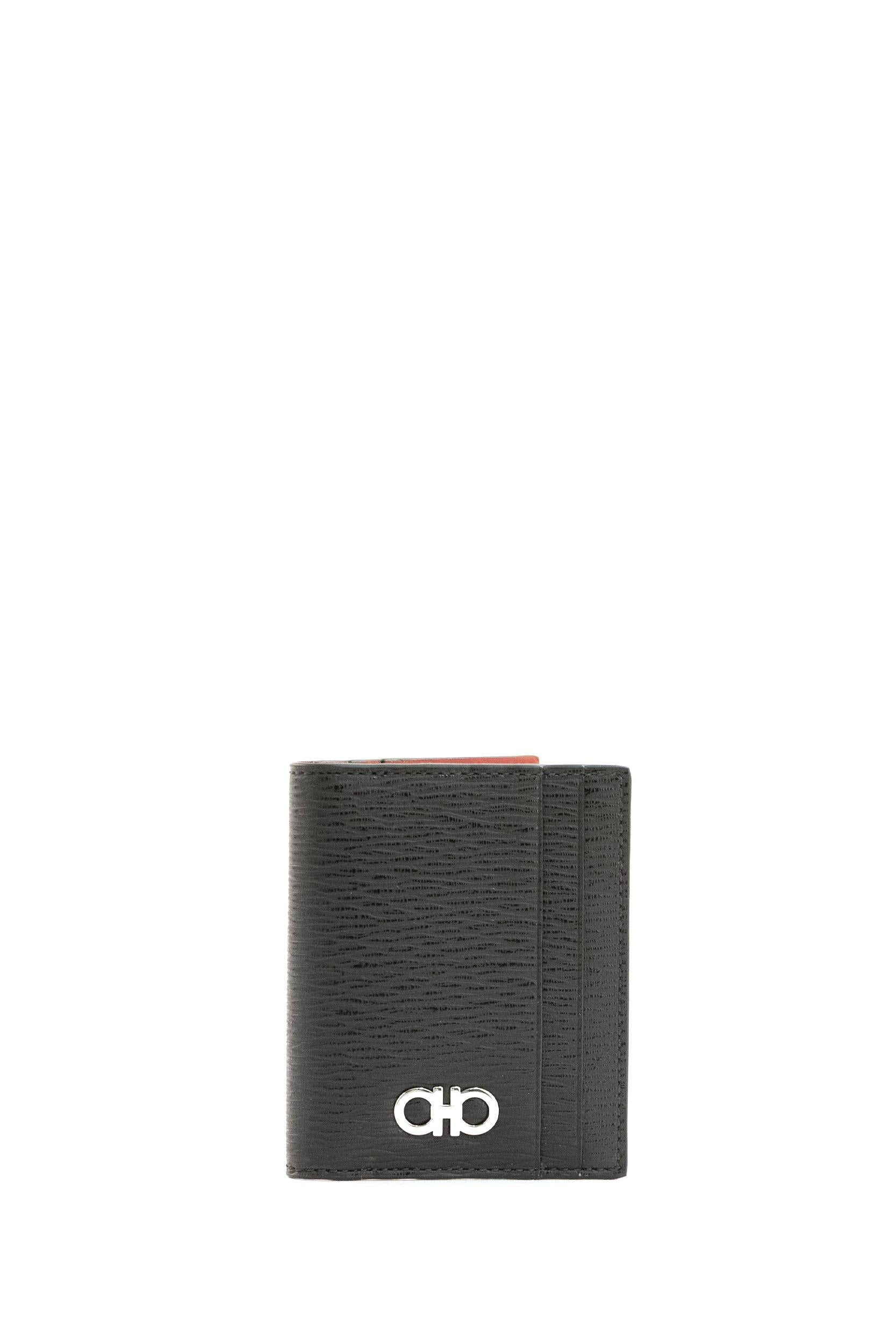 Portacarte Gancini in Pelle<BR/> 660371 0740946 NERO/RED FERRAGAMO